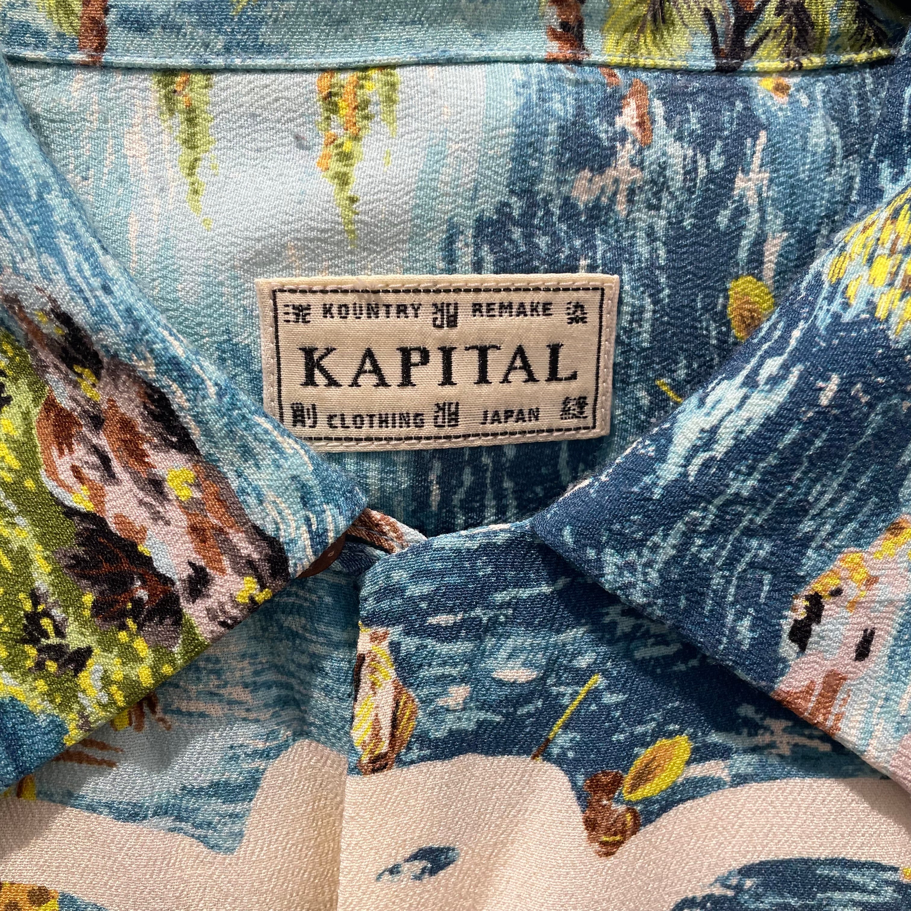 KAPITAL/SS Shirt/3/Rayon/BLU/All Over Print/kamehameha skeleton view 3