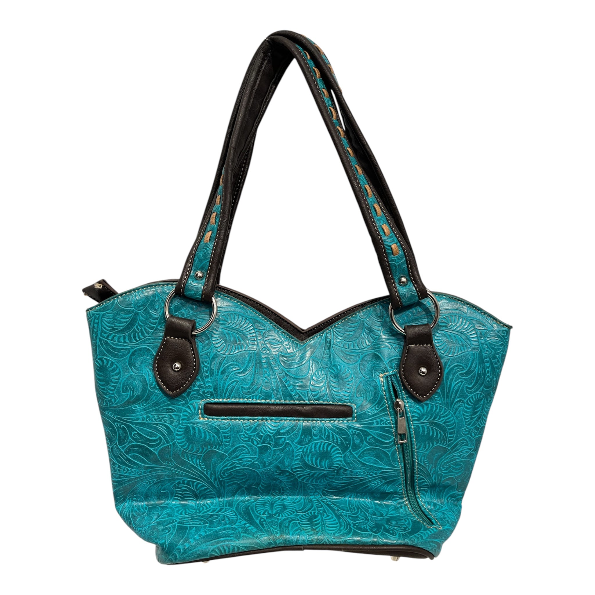 Vintage/Hand Bag/All Over Print/Leather/MLT/Turq Cowboy Western Brwn view 2