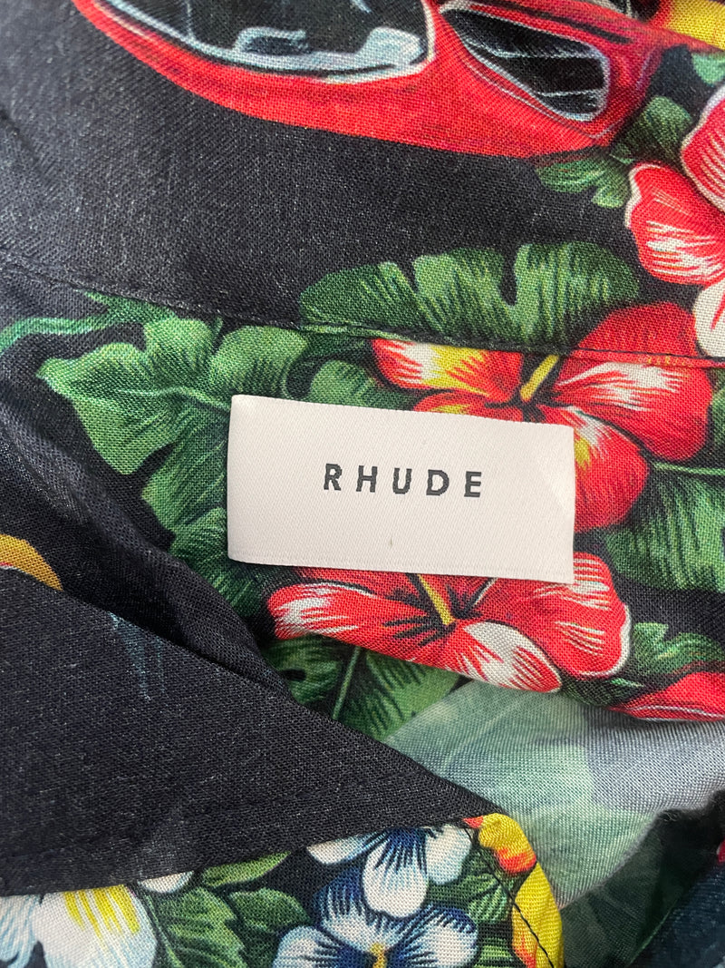 RHUDE/SS Shirt/M/Rayon/BLK/All Over Print/CARS / ALOHA
