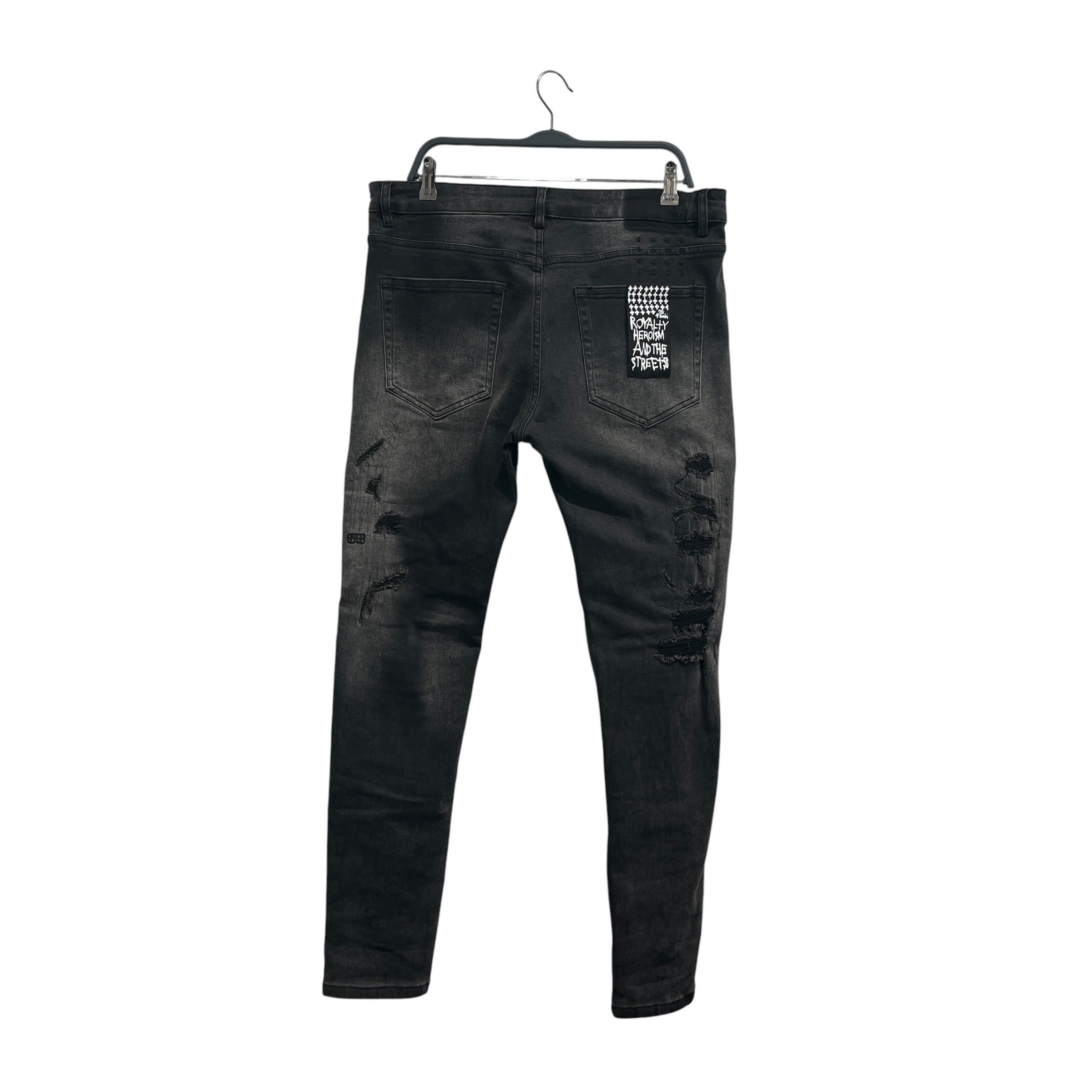 ksubi/Skinny Pants/34/Denim/BLK/full leg distressing view 2