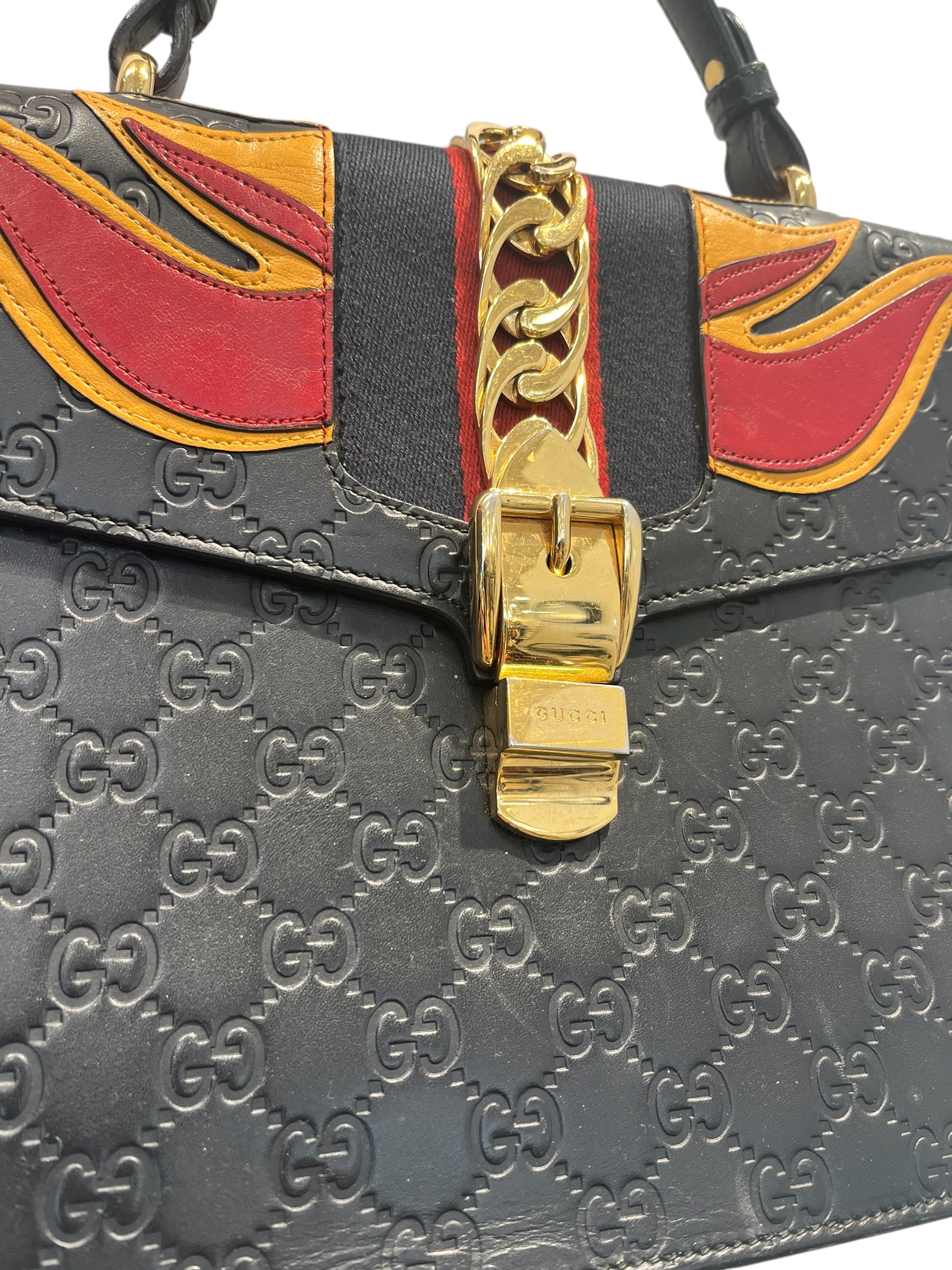 GUCCI/Tote Bag/Leather/BLK/FLAMES view 6