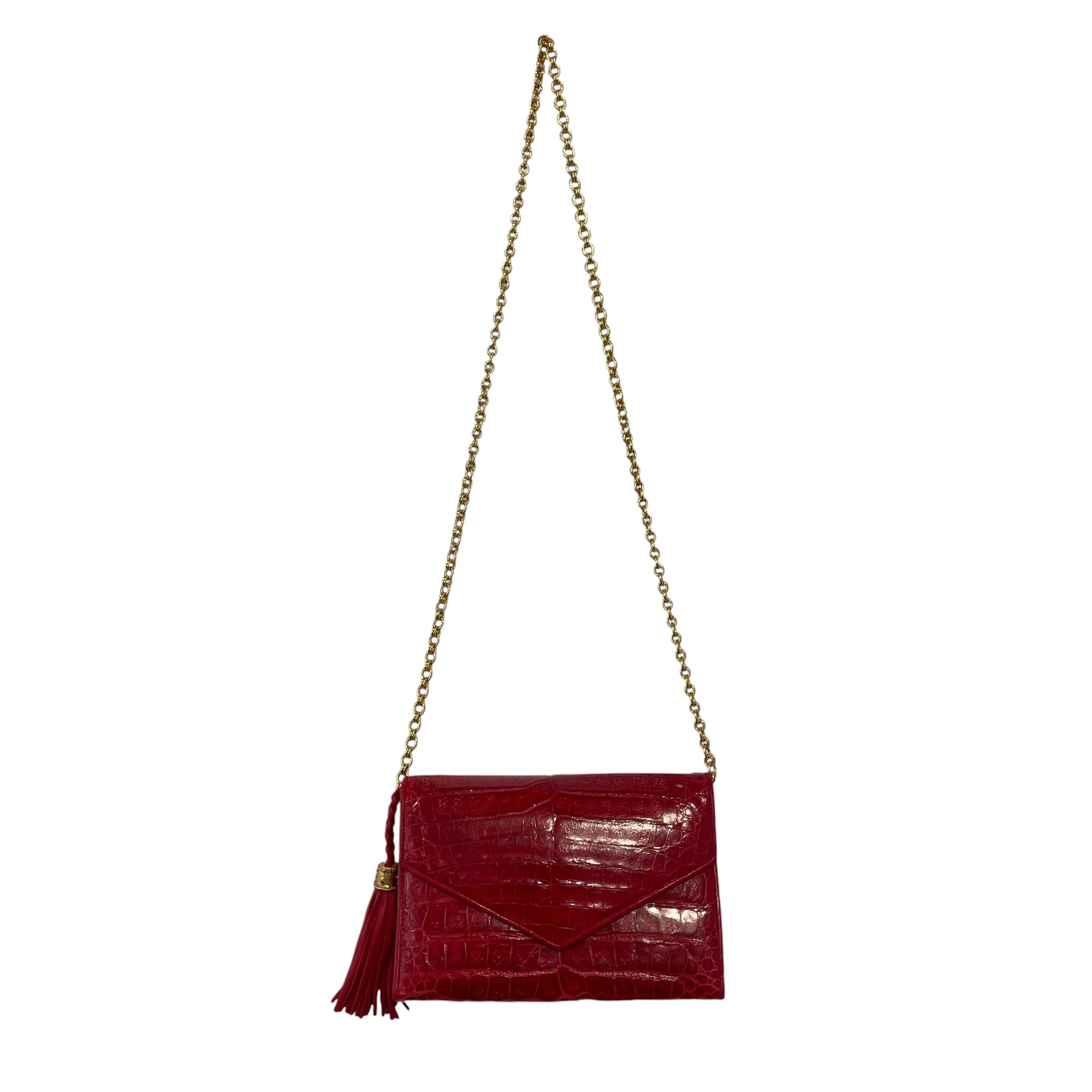 CHANEL/Cross Body Bag/Leather/RED/Crocodile Bag w/ Tassel view 4