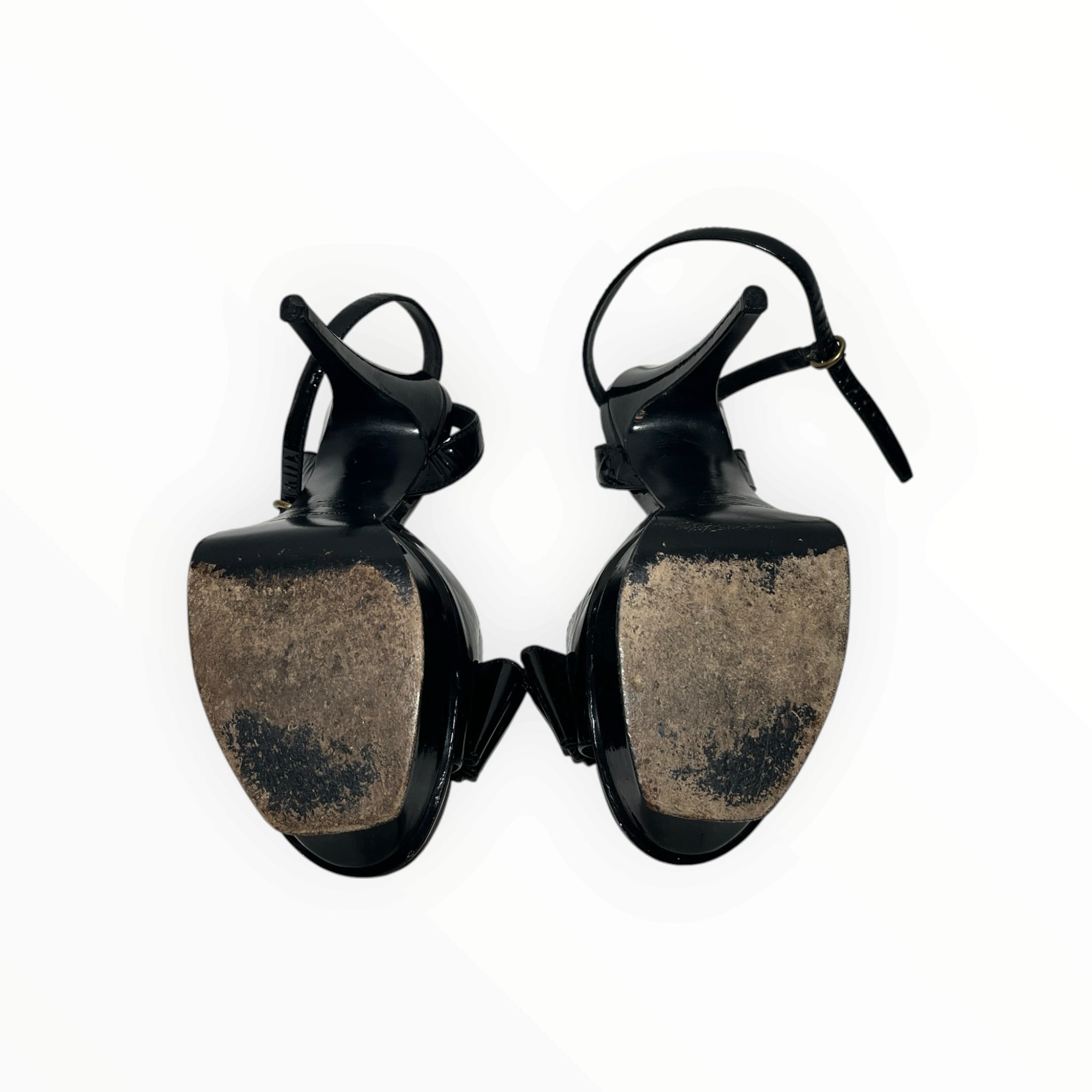 YVES SAINT LAURENT/Heels/EU 37.5/Leather/BLK/patent bow accent view 6