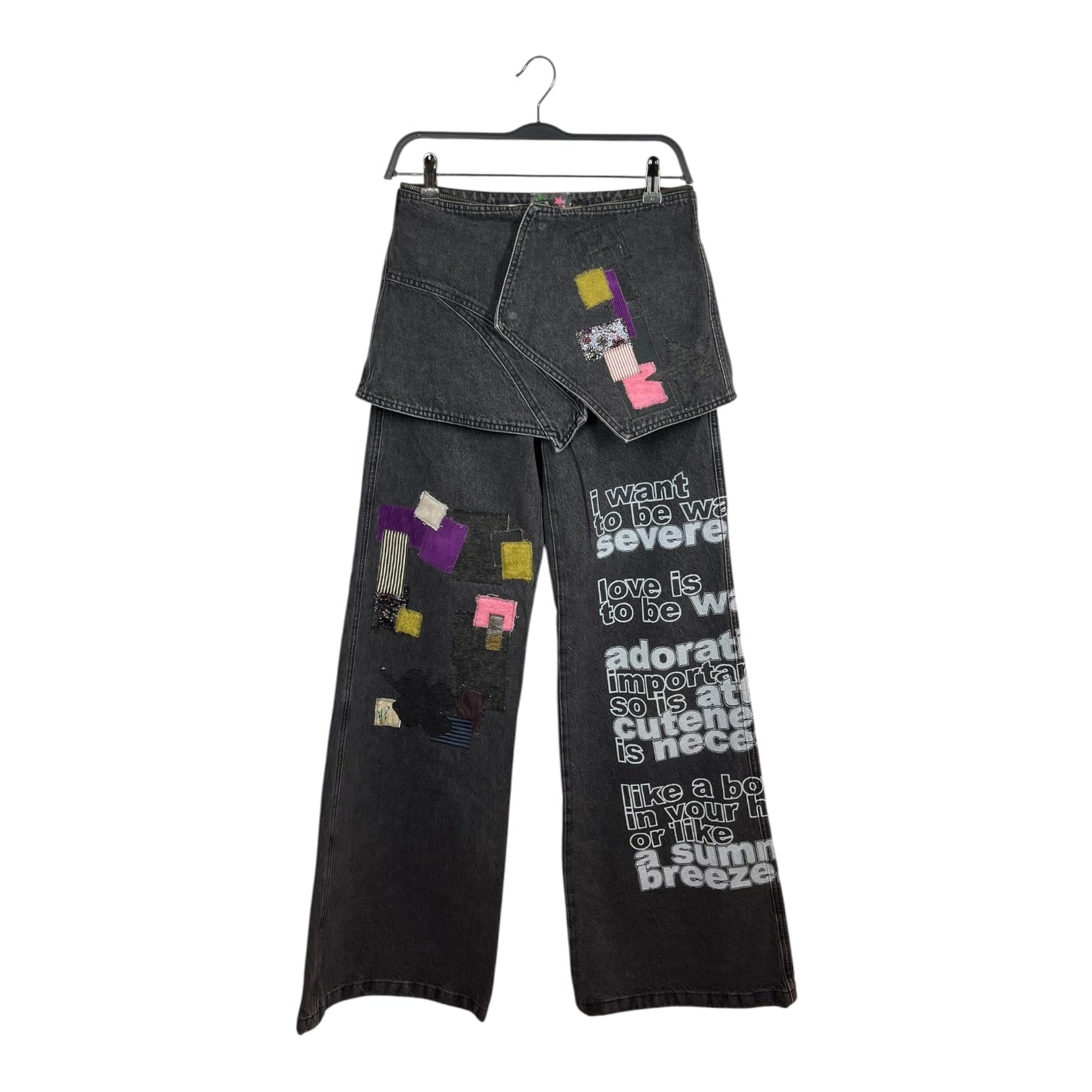 Heaven By Marc Jacobs/Kiko Kostadinov/Wide Leg Pants/XS/Graphic/Denim/GRY/I WANT TO BE WANTED SEVERELY