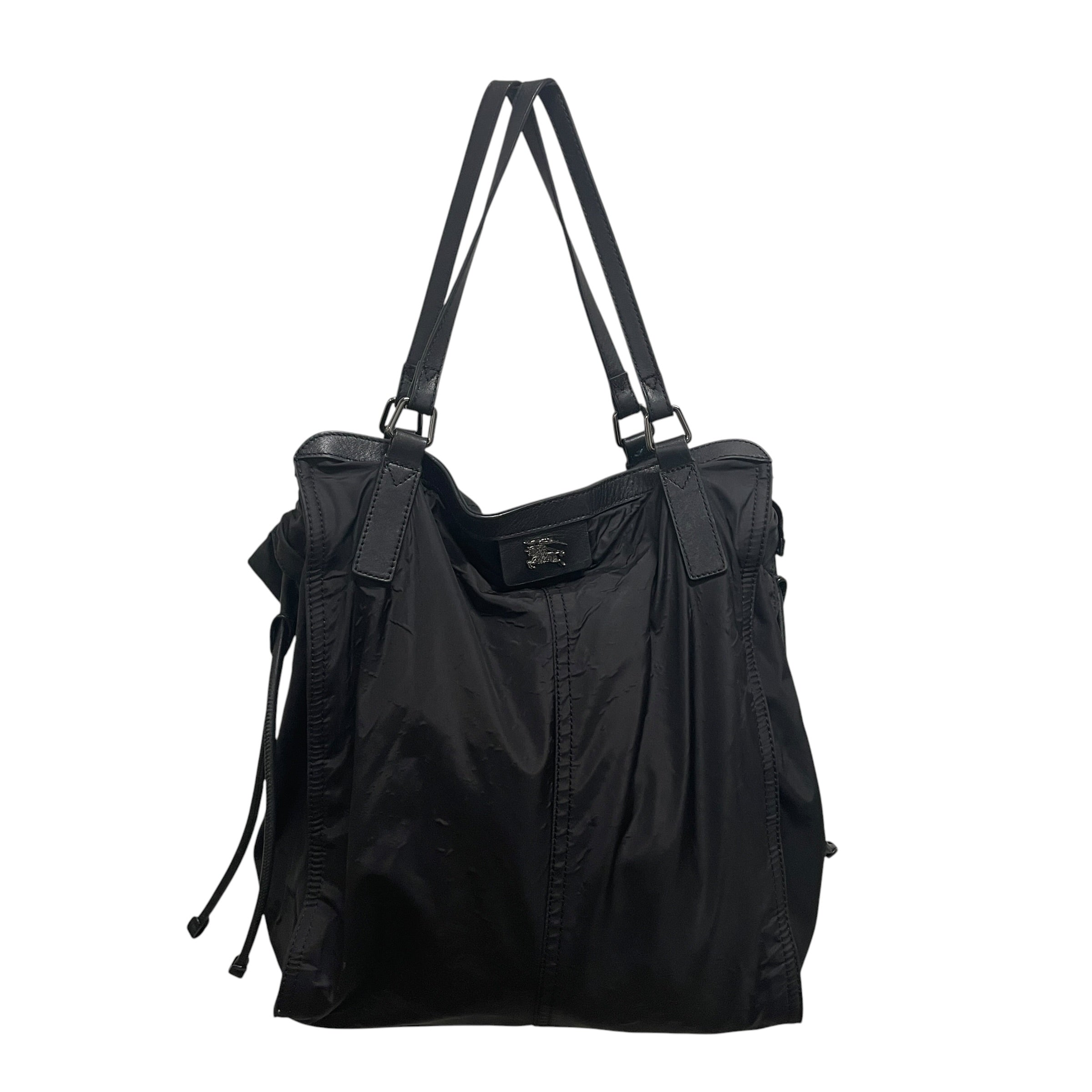 BURBERRY LONDON/Bag/Cotton/BLK/cinched sides/plaid inside view 1