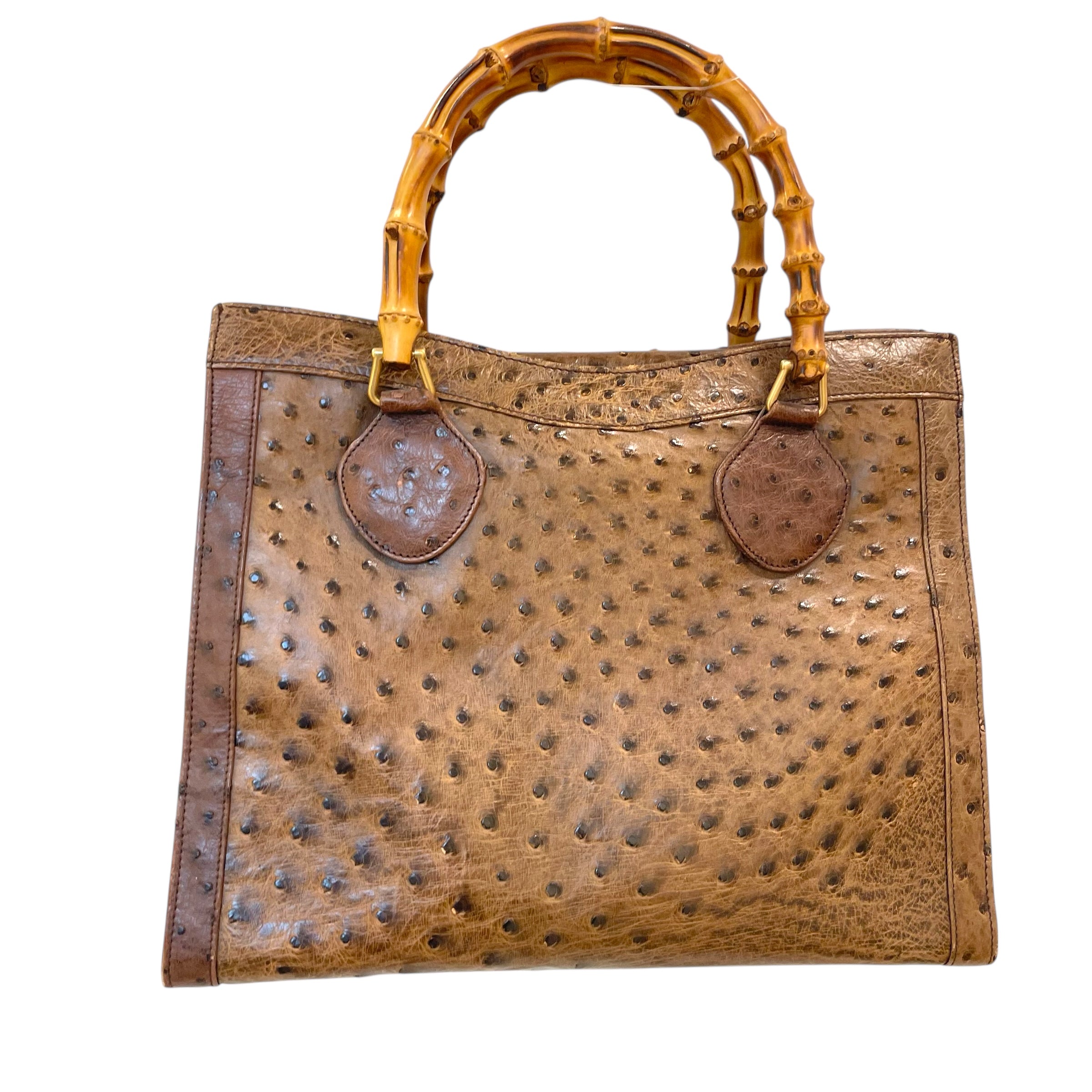 GUCCI/Hand Bag/Animal Pattern/Leather/BRW/ostrich diana bamboo tote view 1