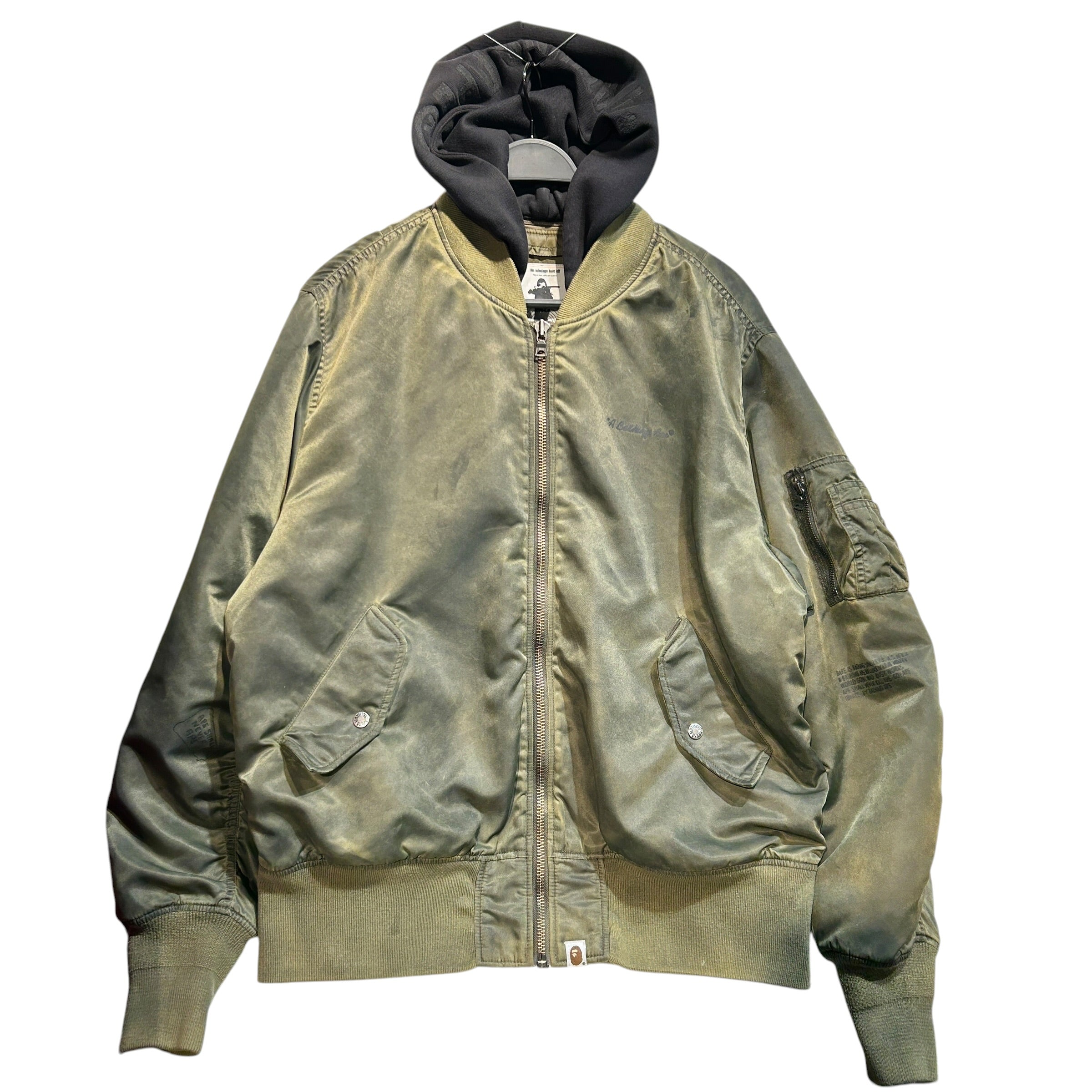A BATHING APE/Puffer Jkt/XL/Nylon/GRN/BOMBER HOODED JACKET view 1