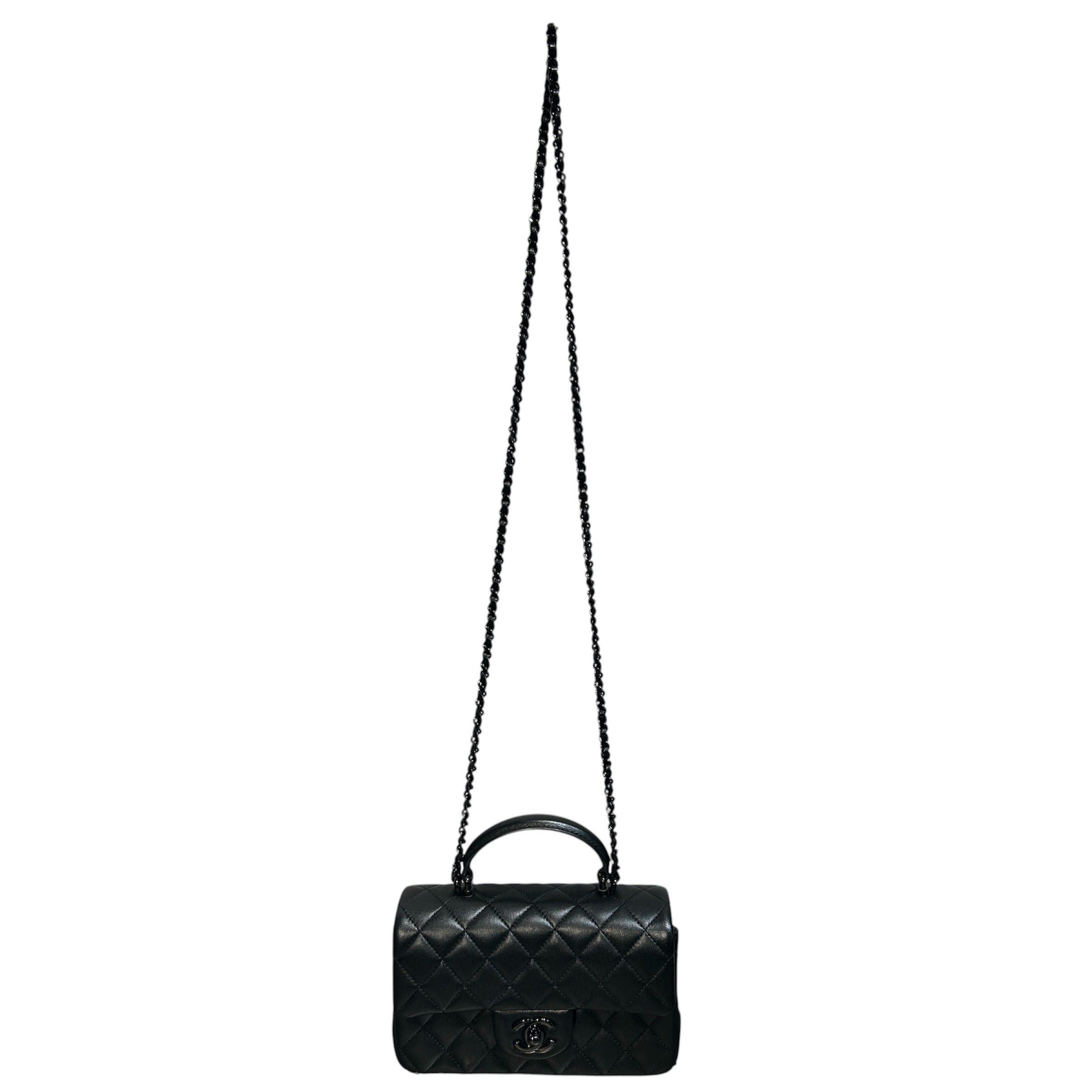 CHANEL/Cross Body Bag/Leather/BLK/mini flap bag view 1