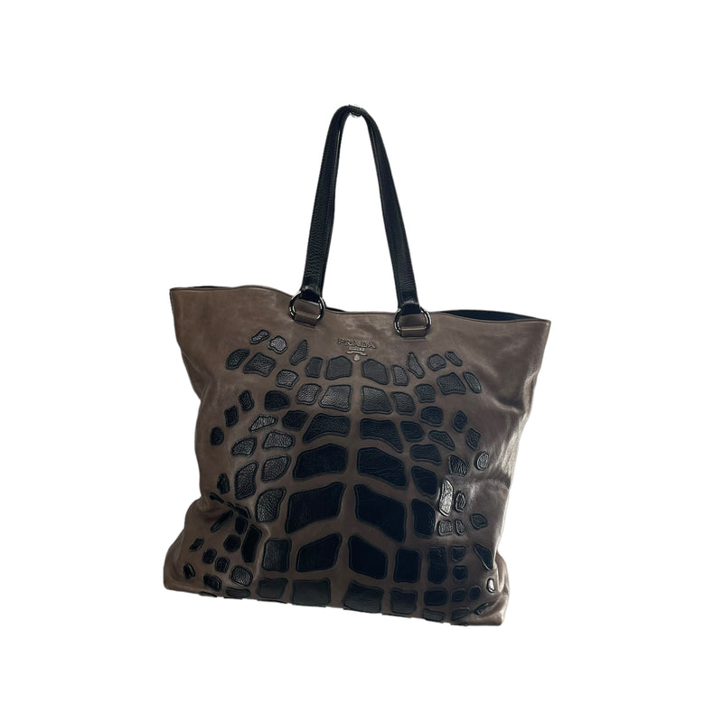 PRADA/Tote Bag/Graphic/Leather/BRW/SKELETON PATTERN