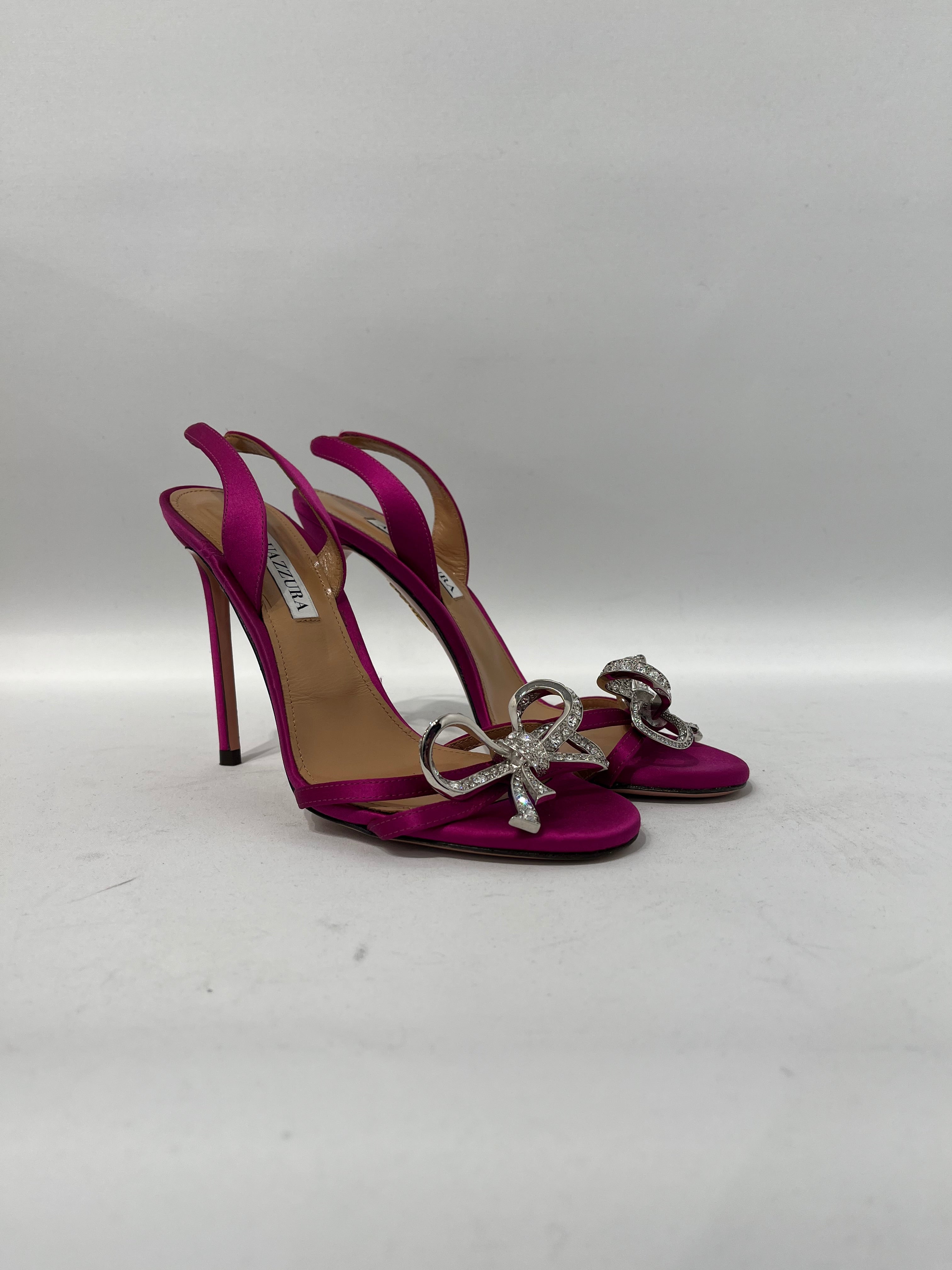 AQUAZZURA/Heels/EU 38/Silk/PNK/CRYSTAL BOW HEELS view 1