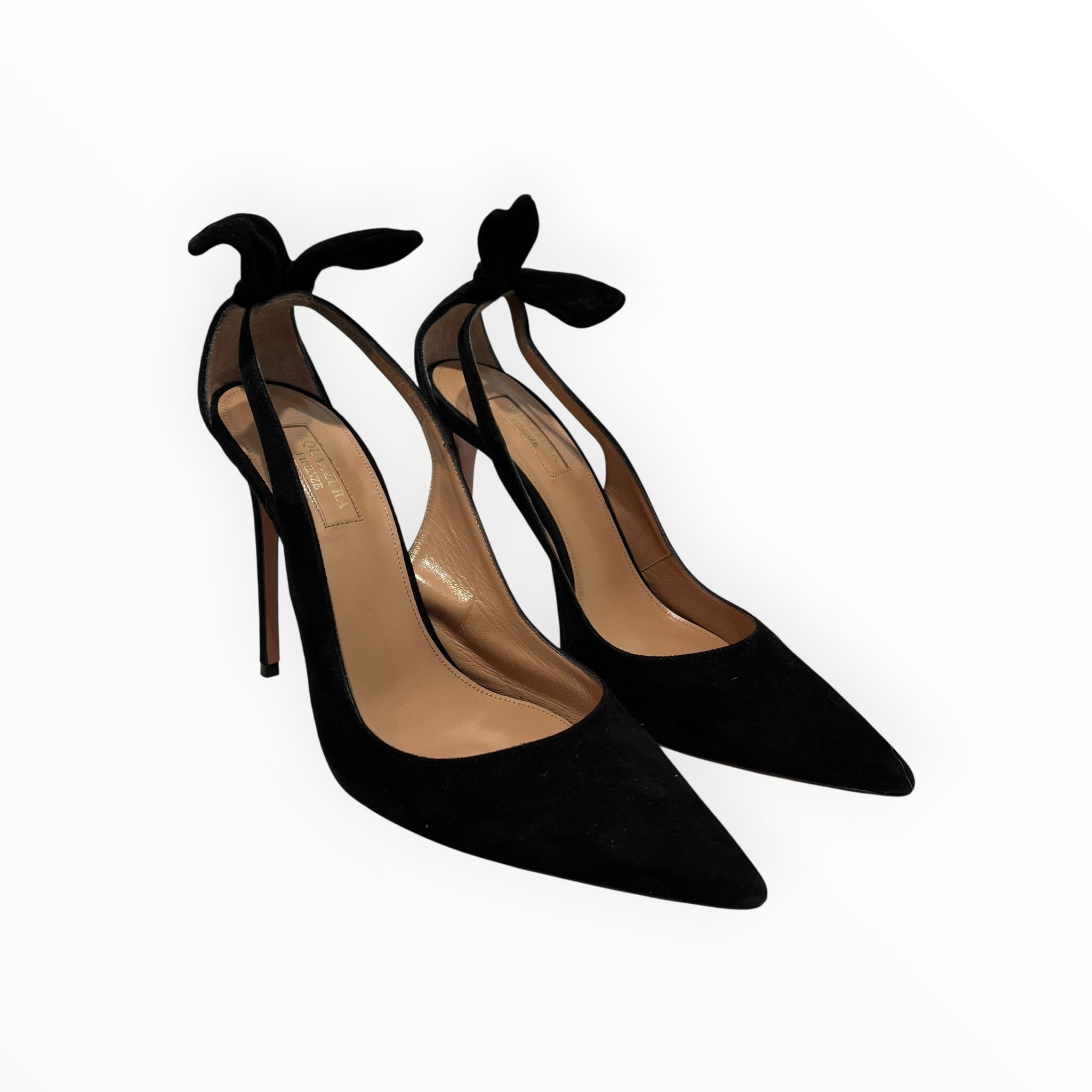 AQUAZZURA/Heels/EU 39.5/Suede/BLK/V-Tip/85mm Bow Tie Pumps view 1