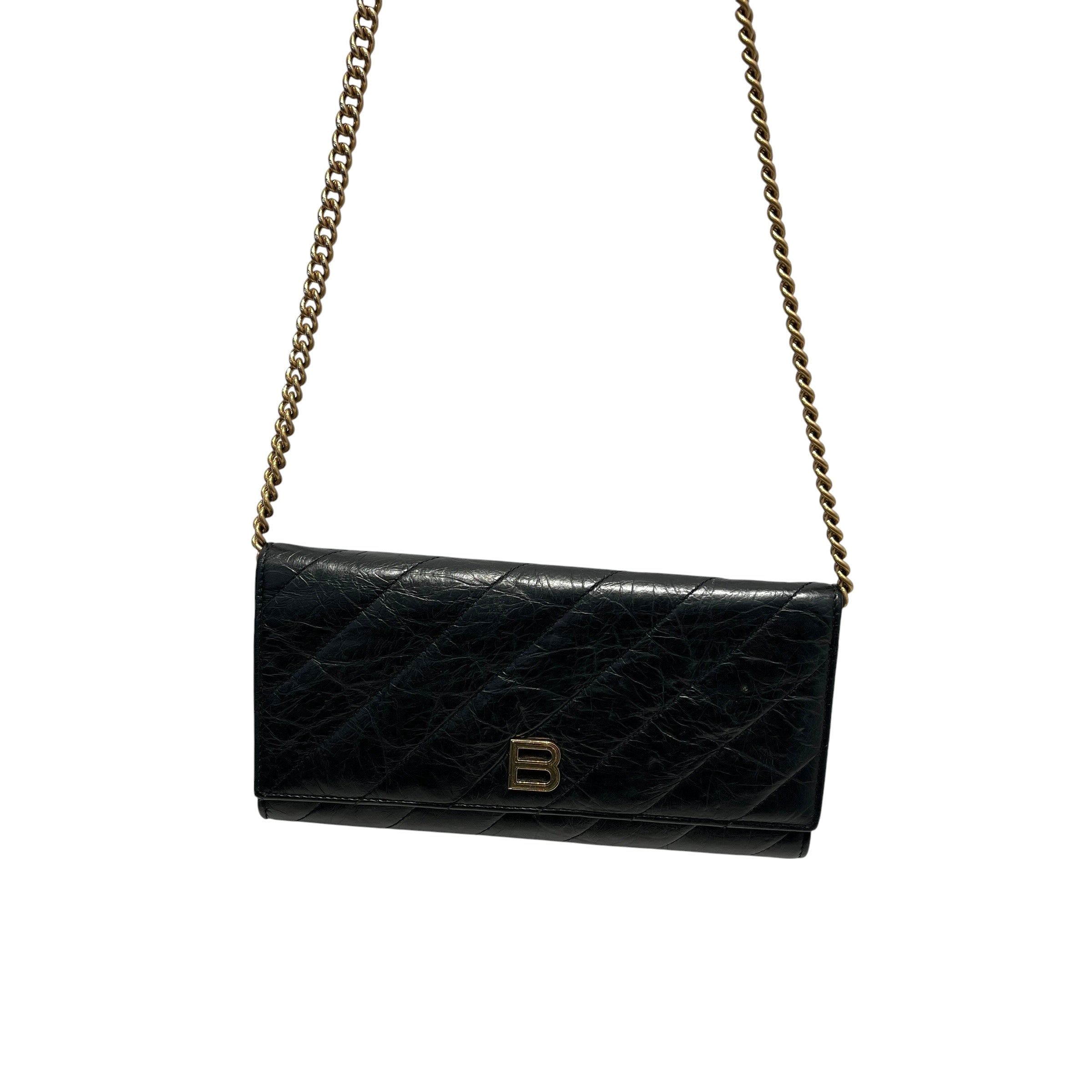BALENCIAGA/Cross Body Bag/Leather/BLK/crush wallet on chain view 9
