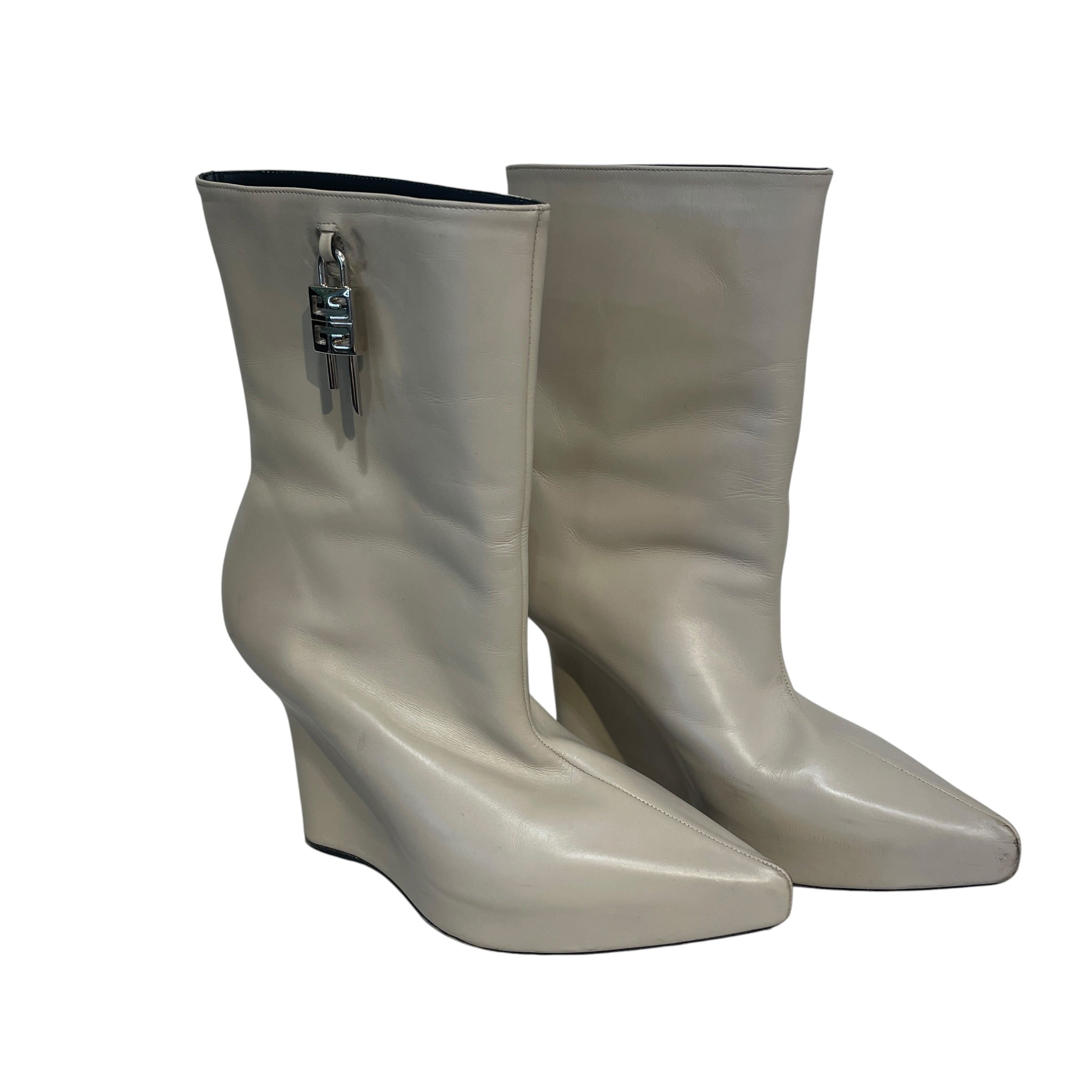 GIVENCHY/Booties/EU 38.5/Leather/IVR/G Lock Wedge Boot view 3