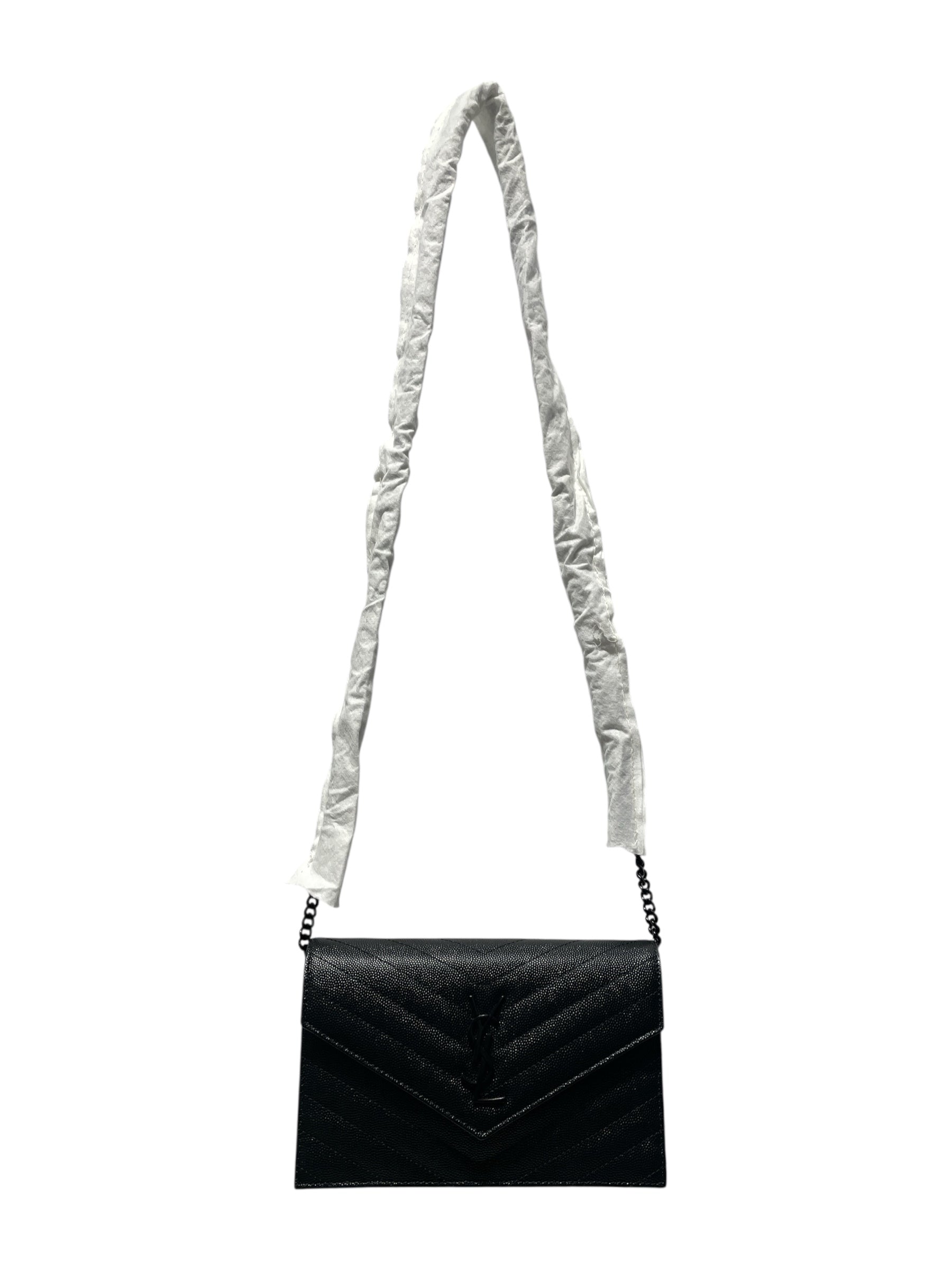 SAINT LAURENT/Cross Body Bag/Leather/BLK/Quilted Envelope Chain Bag view 1
