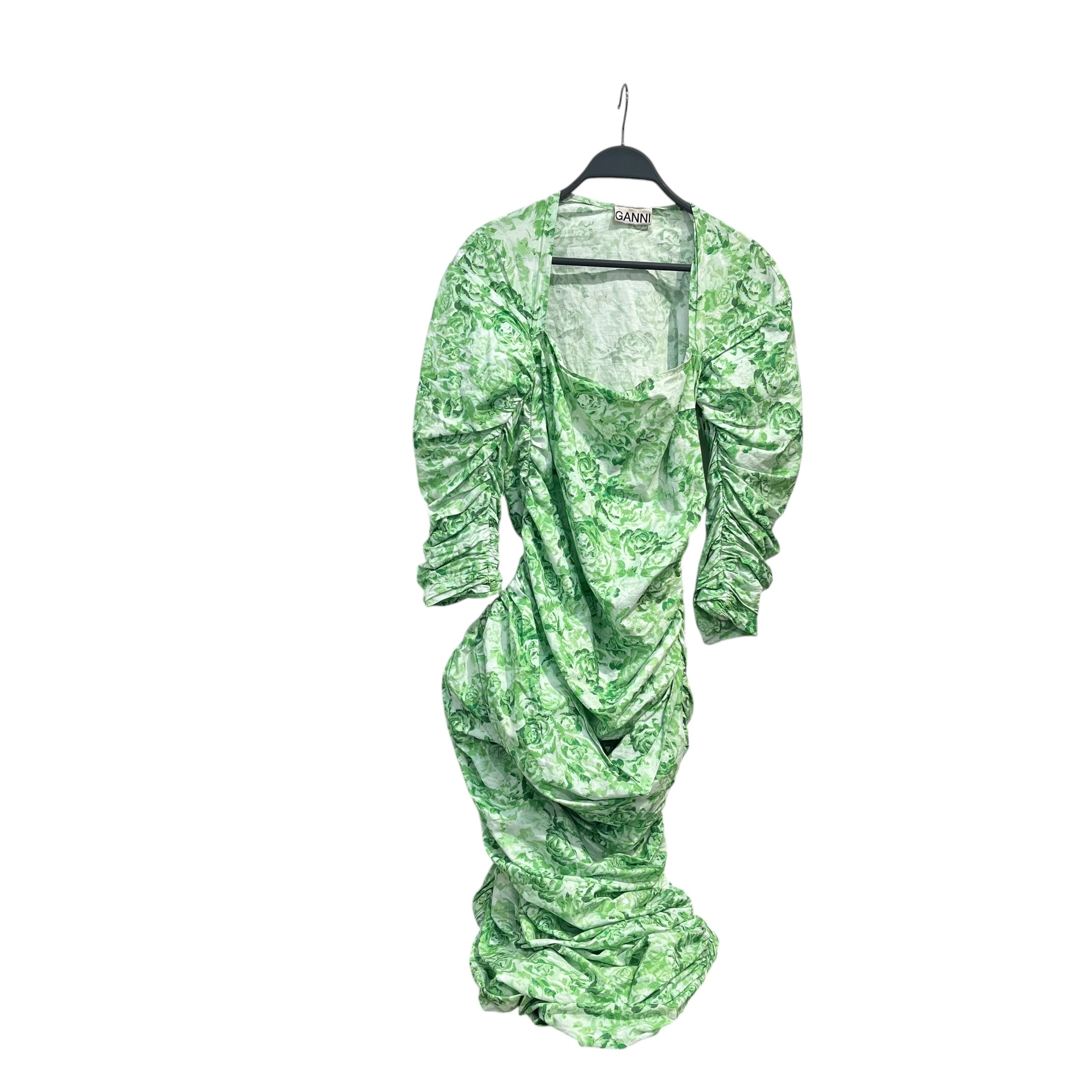 GANNI/LS Dress/36/Floral Pattern/Cotton/GRN/ROUCH FITTED/ SQUARE NECK view 1