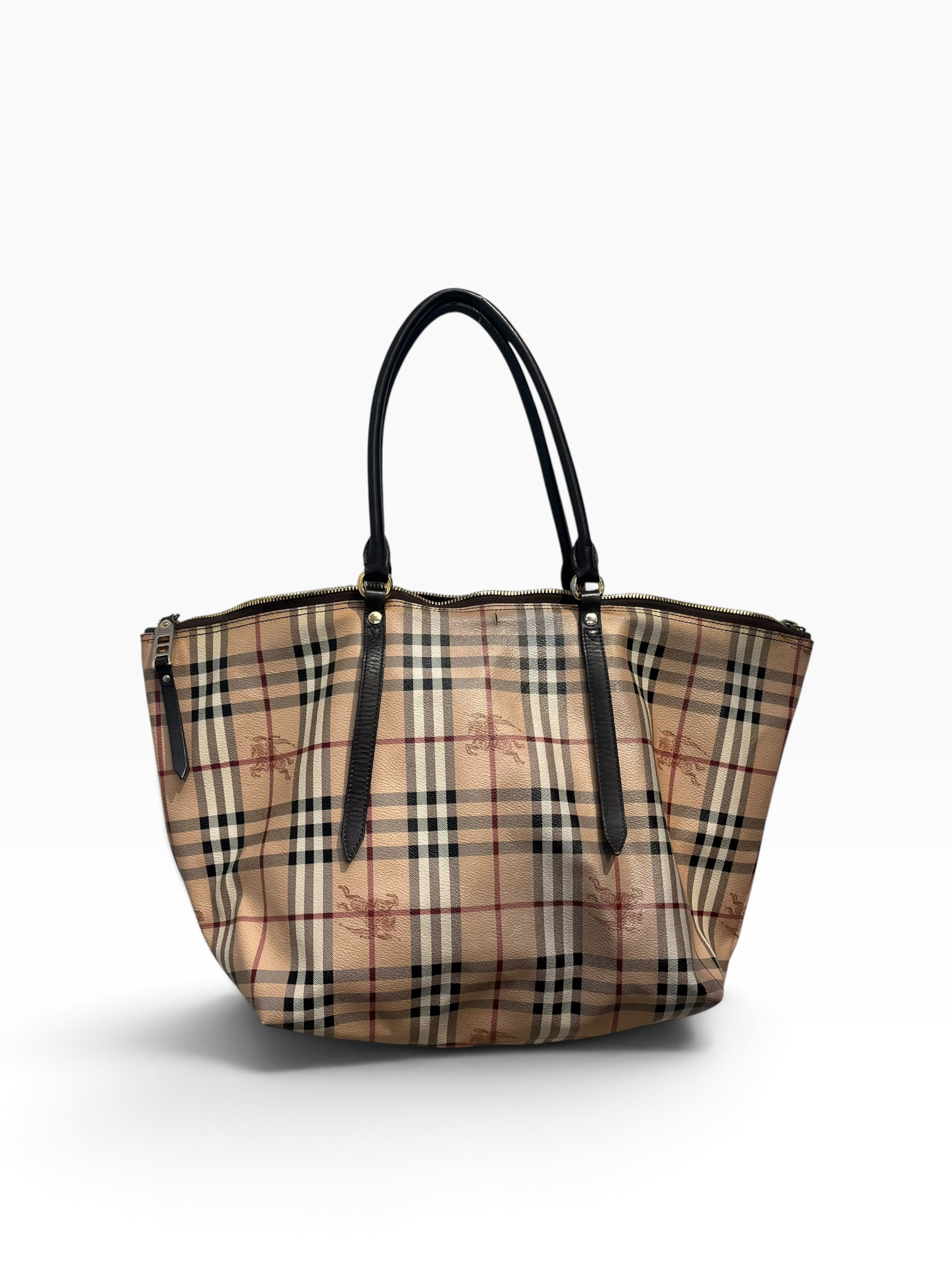 BURBERRYS/Tote Bag/Plaid/Leather/BEG/ziper tote view 2
