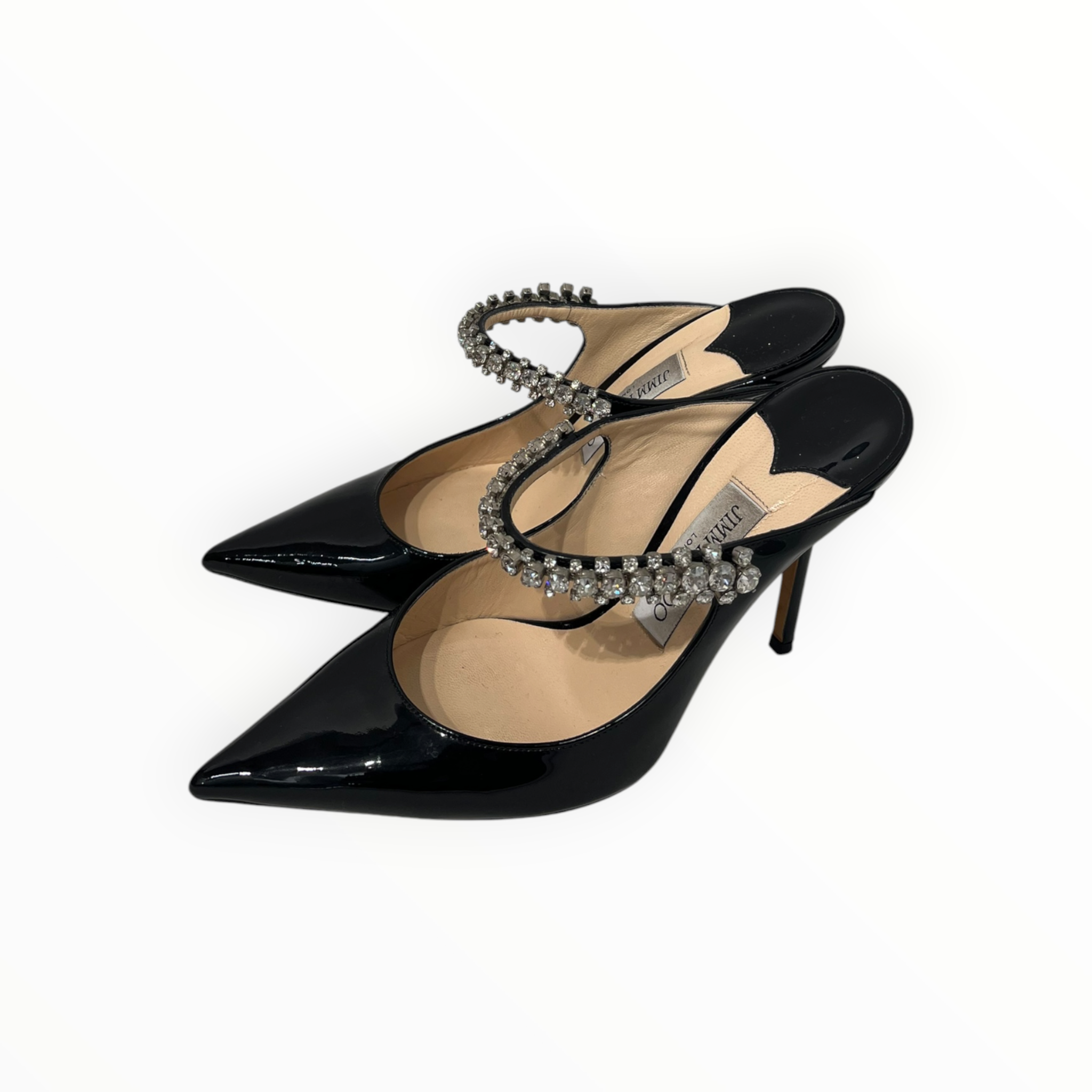 JIMMY CHOO/Heels/EU 38/Leather/BLK/CRYSTAL FRONT STRAP THIN HEEL view 1