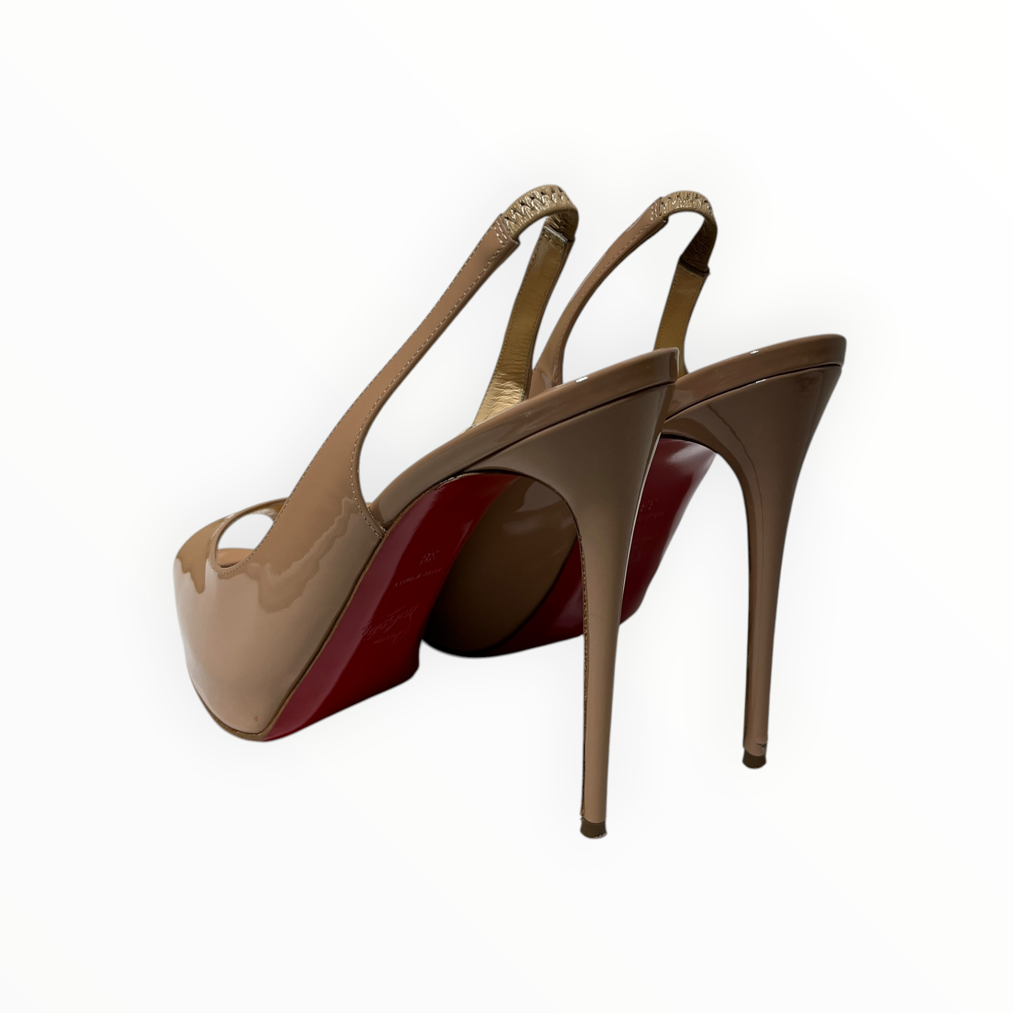 Christian Louboutin/Heels/EU 38/Faux Leather/BEG/Patent/slingback peep toe view 2