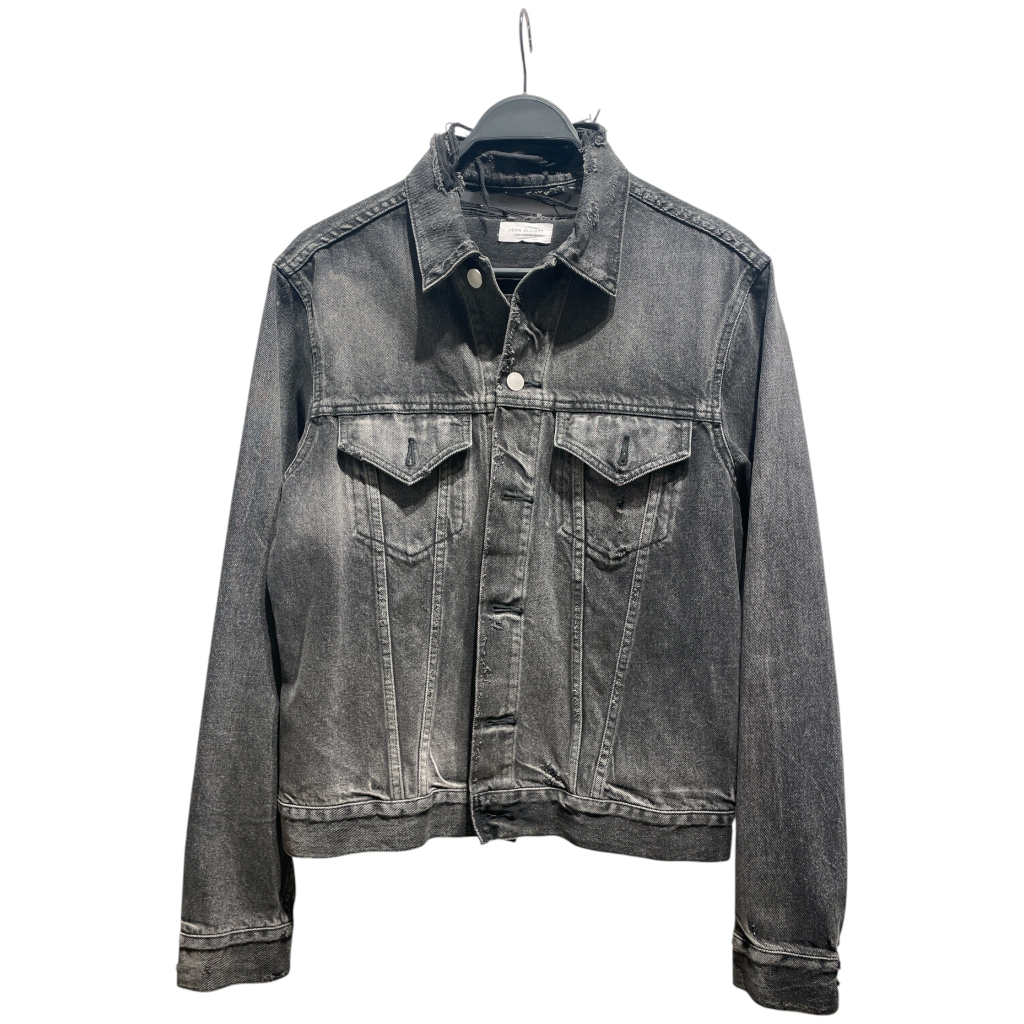 JOHN ELLIOTT/Denim Jkt/2/Denim/BLK/Ripped Collar Neck Jacket view 1