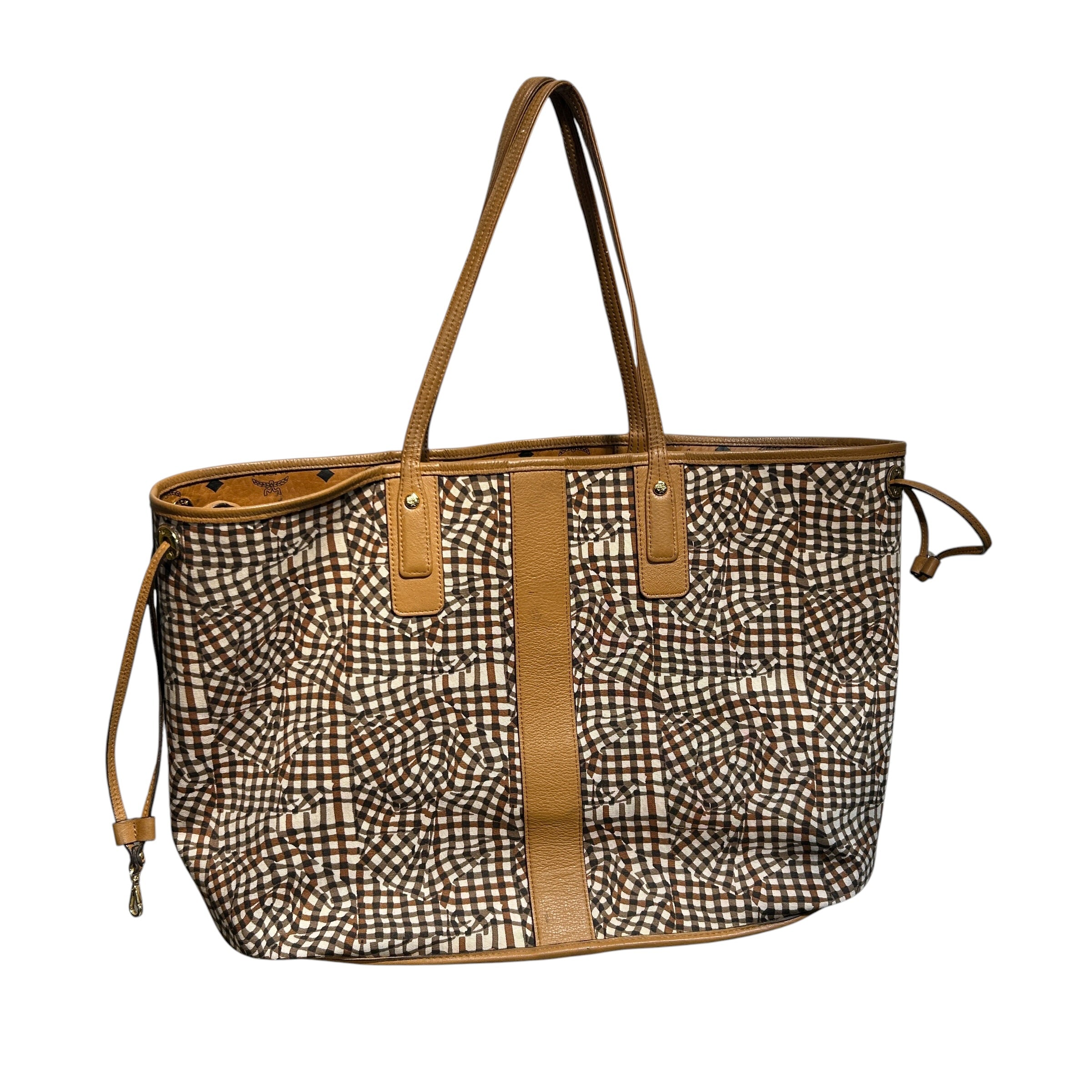 MCM/Tote Bag/Leather/CML/blue text reversible tote view 7