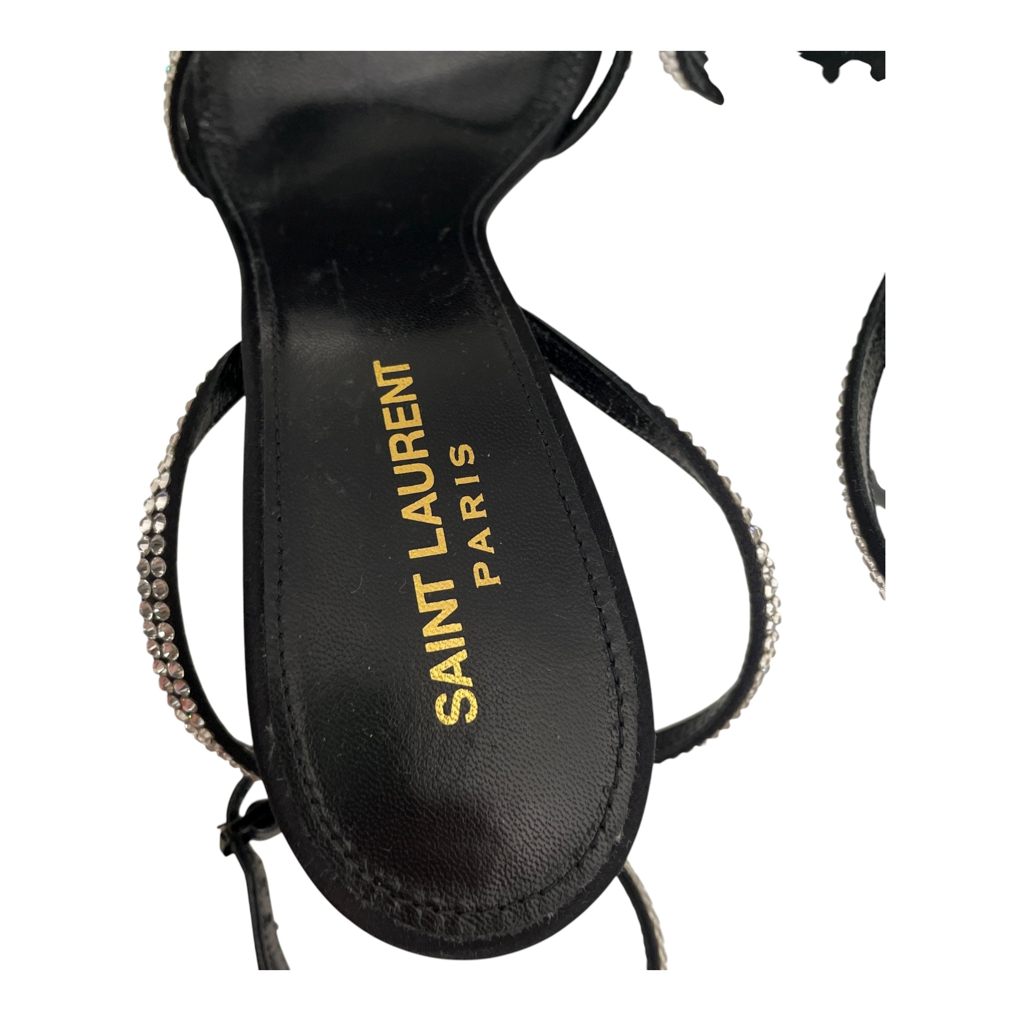SAINT LAURENT/Heels/EU 38.5/Leather/BLK/RHINESTONE WRAP AROUND HEEL view 4