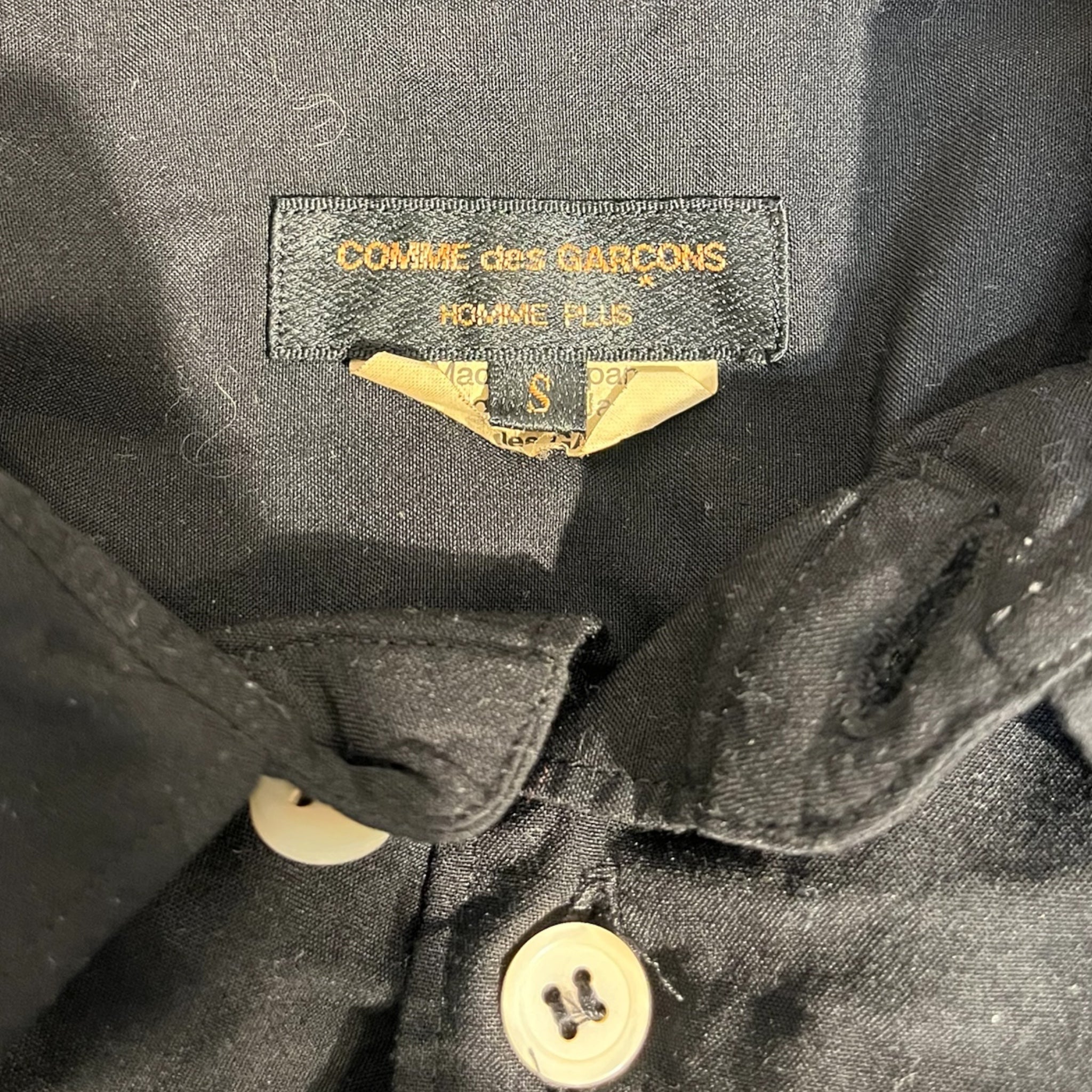 COMME des GARCONS HOMME PLUS/LS Shirt/S/Cotton/BLK/FRAYED STRIP SLEEVE BUTTON UP view 3