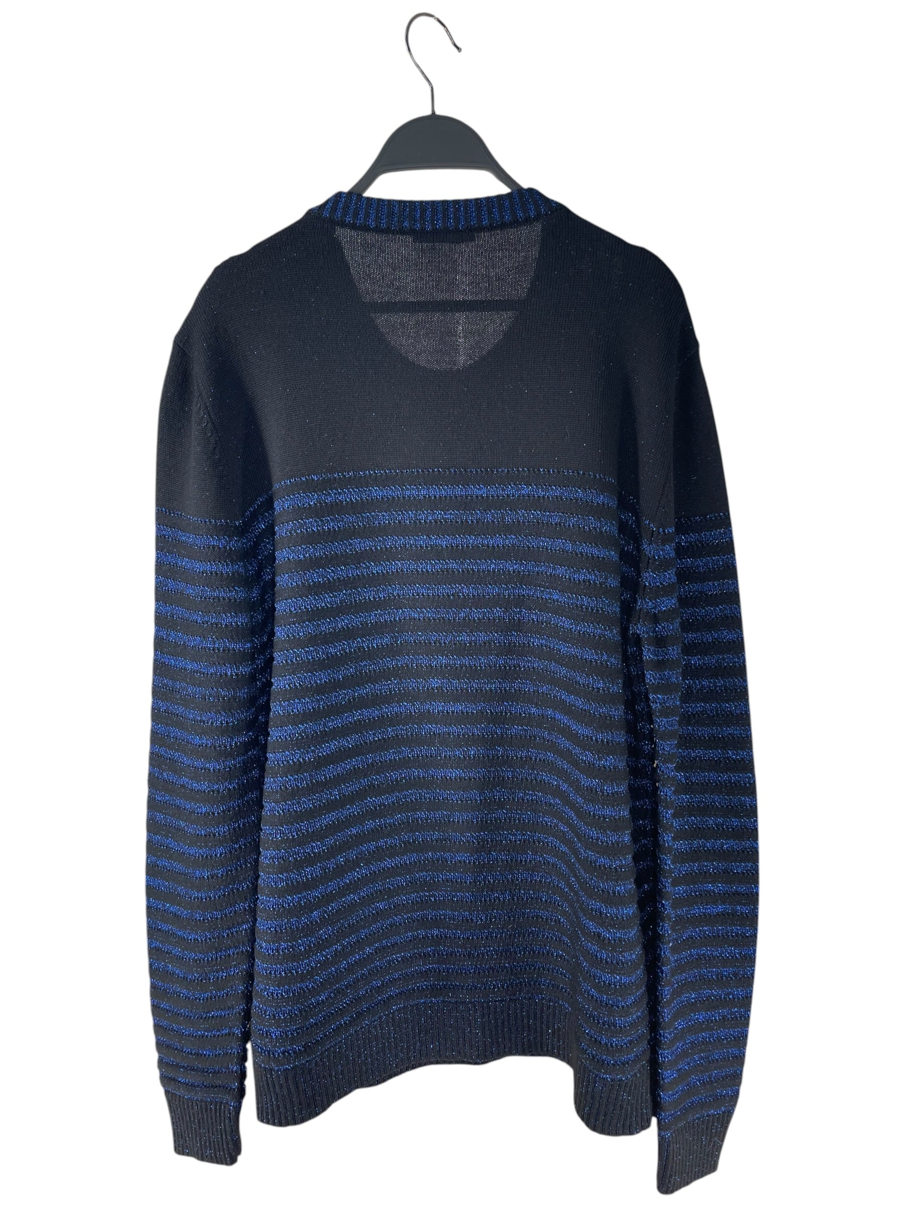 BALMAIN/Sweater/XL/Stripe/Wool/BLU/BLUE EMBROIDERED MOTIF KNIT view 2