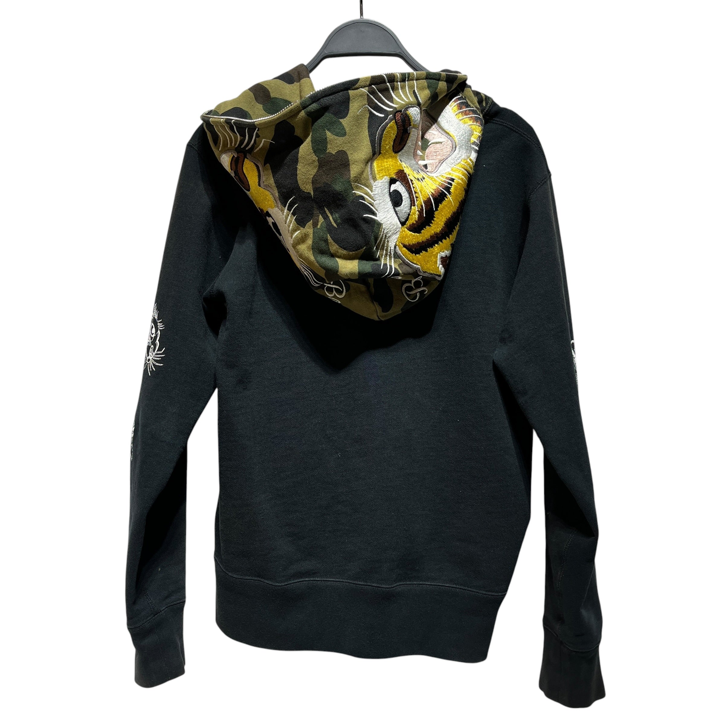 A BATHING APE/Zip Up Hoodie/S/Cotton/BLK/tiger graphic on hood view 2