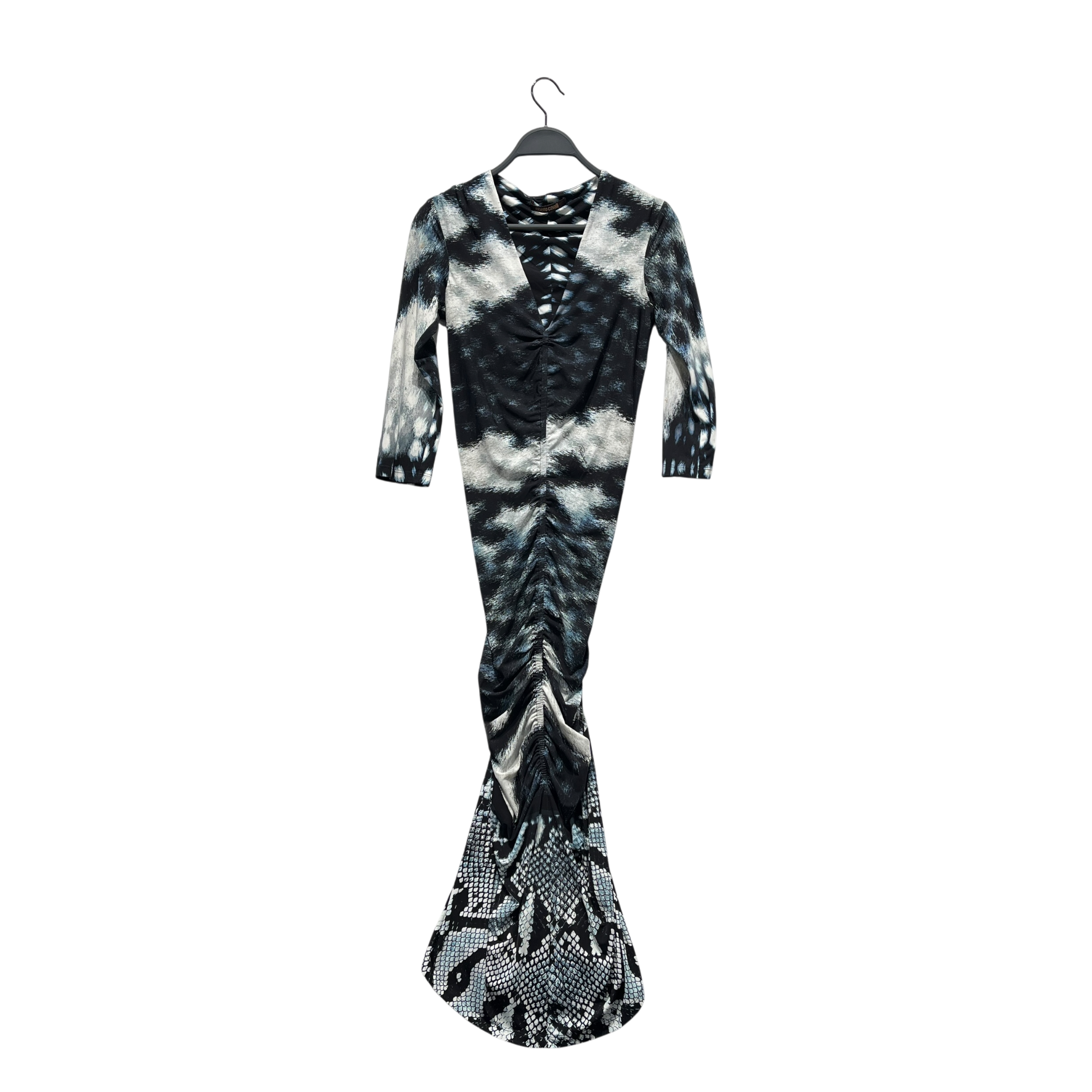 roberto cavalli/3|4S Dress/M/Animal Pattern/Polyester/BLU/blu/blk ruched maxi dress view 1