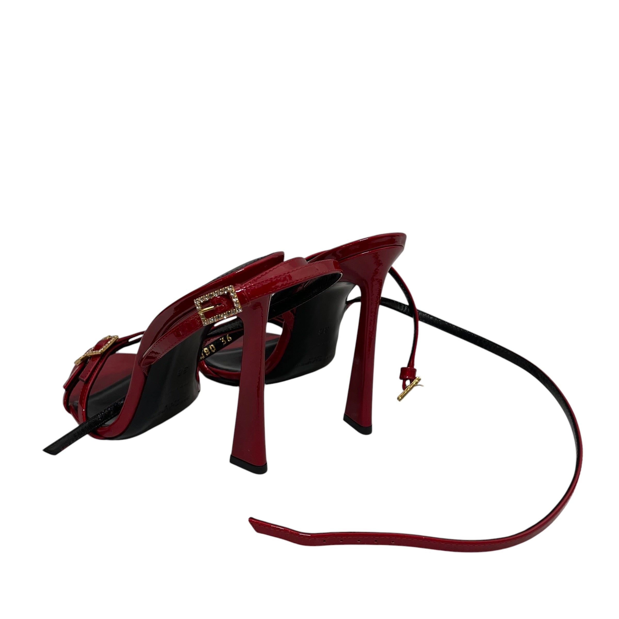 SAINT LAURENT/Heels/EU 36/RED/CRYSTAL BUCKLE STRAP view 2