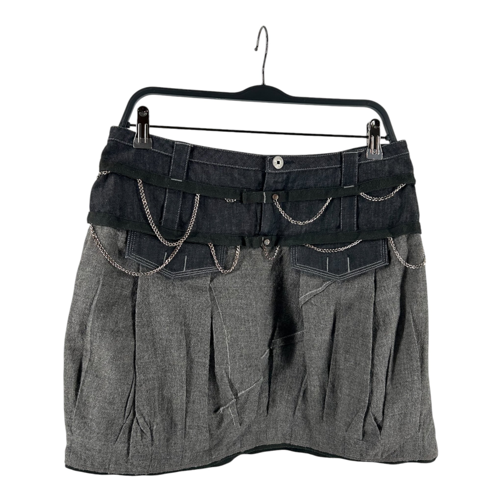 MARITHE FRANCOIS GIRBAUD/Skirt/M/Denim/GRY/DENIM WAIST WOOL BOTTOM CHAINS view 1