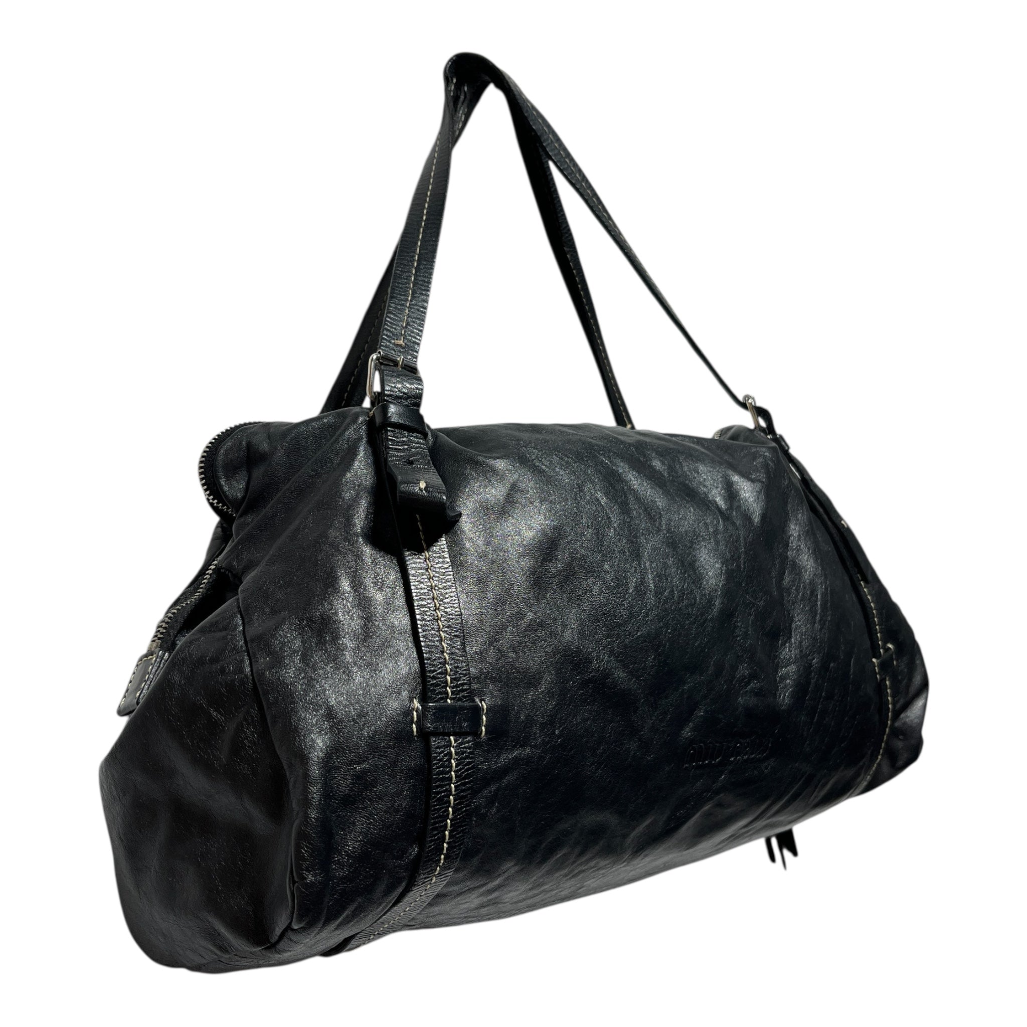 MIU MIU/Hand Bag/Leather/BLK/Contrast Stitch Leather Tote view 2