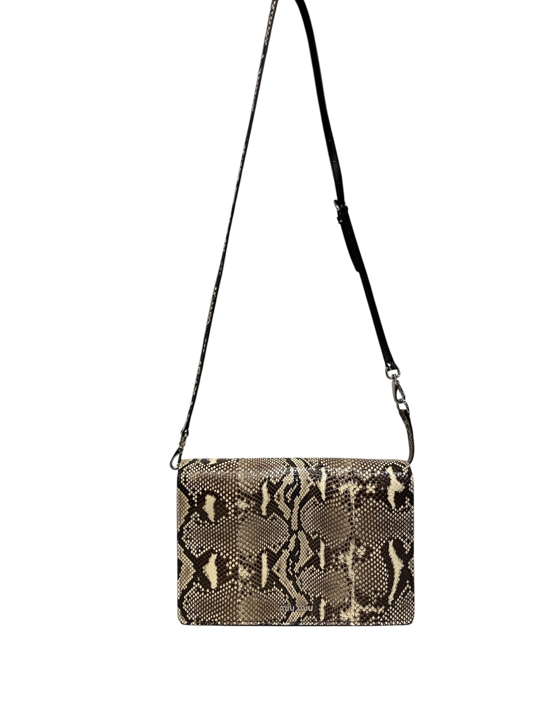 MIU MIU/Cross Body Bag/Animal Pattern/KHK/RHINESTOE FRINGE SNAKESKIN view 2