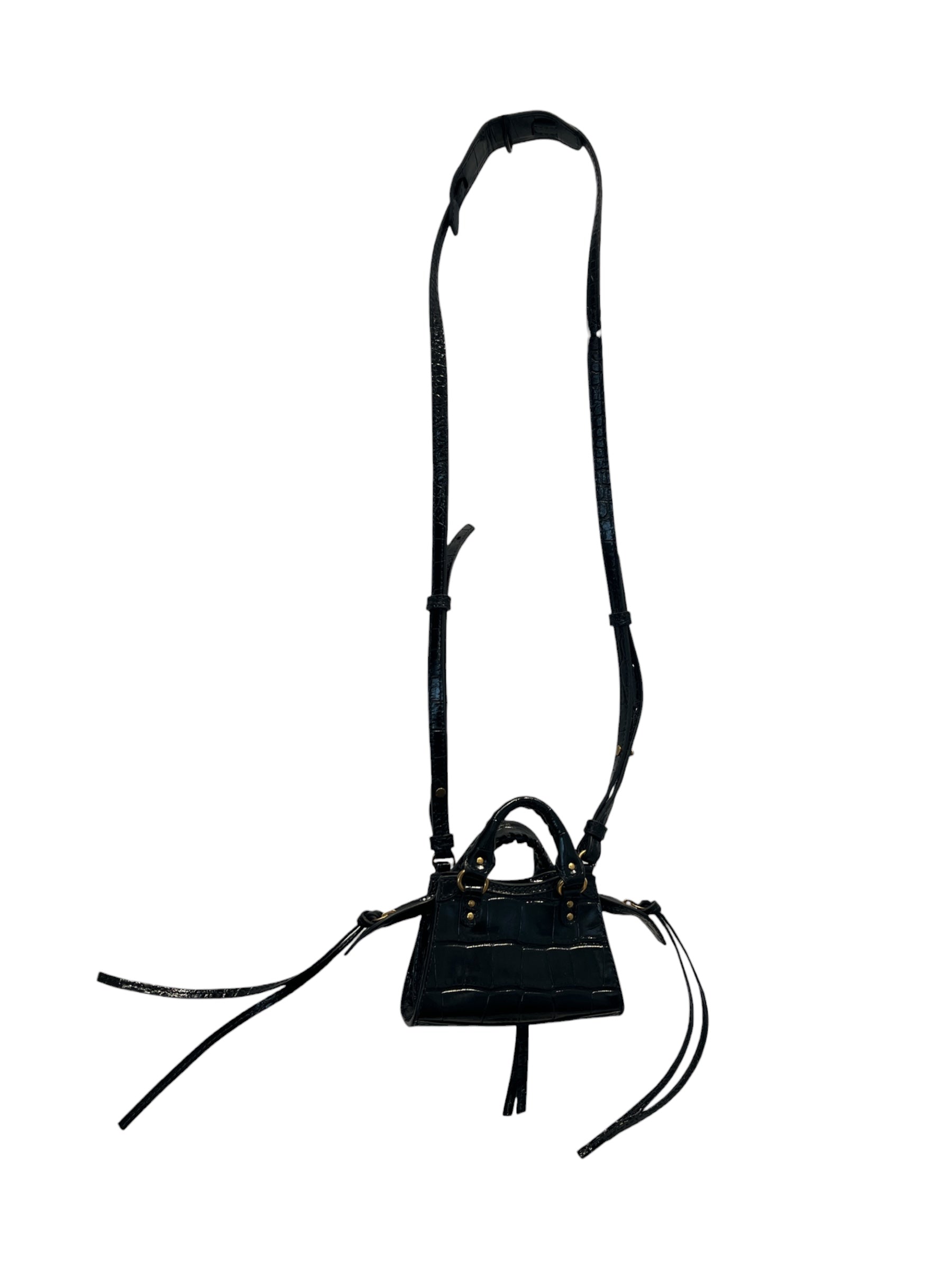 BALENCIAGA/Cross Body Bag/Leather/BLK/Croc embossed view 2