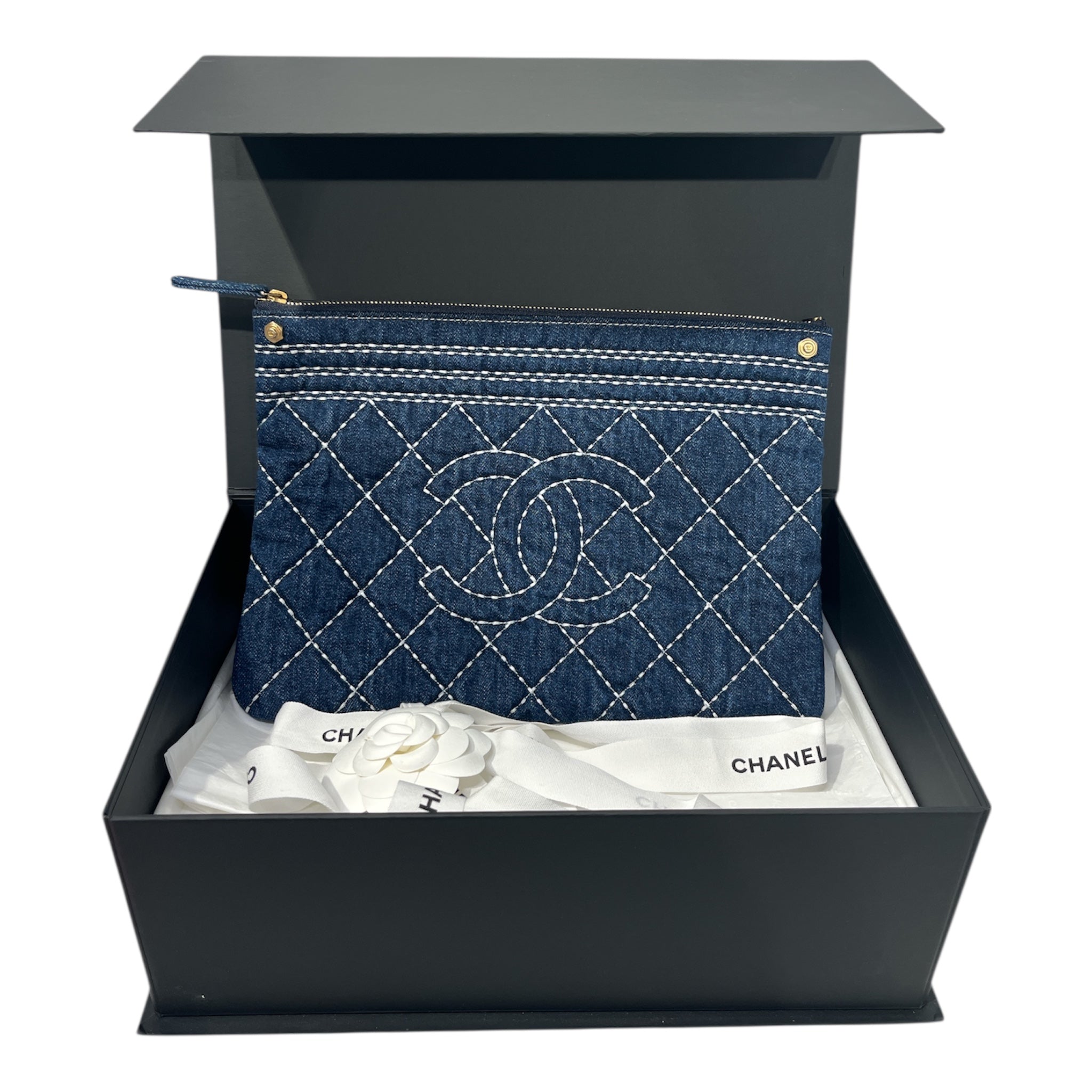 CHANEL/Clutch Bag/All Over Print/Denim/NVY/WHT STITCHING CC LOGO view 3