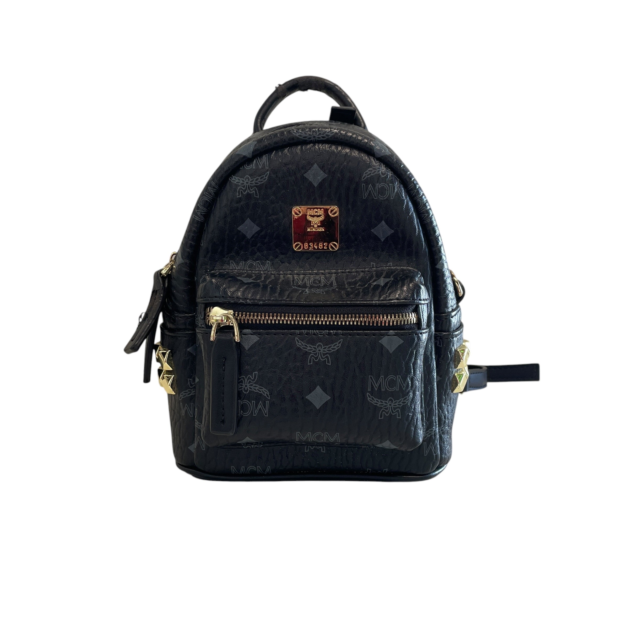 MCM/Backpack/Monogram/Leather/BLK/GLD STUDDED MINI BCKPCK view 1
