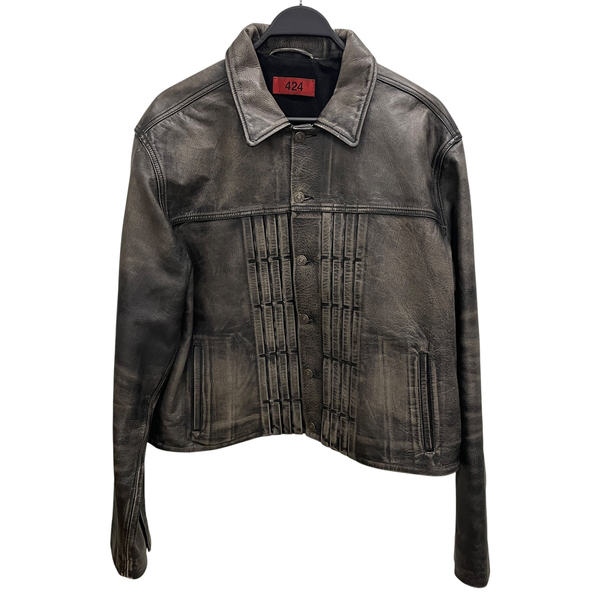 424(FourTwoFour)/Leather Jkt/50/Leather/GRY/GRY WASH TRUCKER/ BUTTON UP view 1