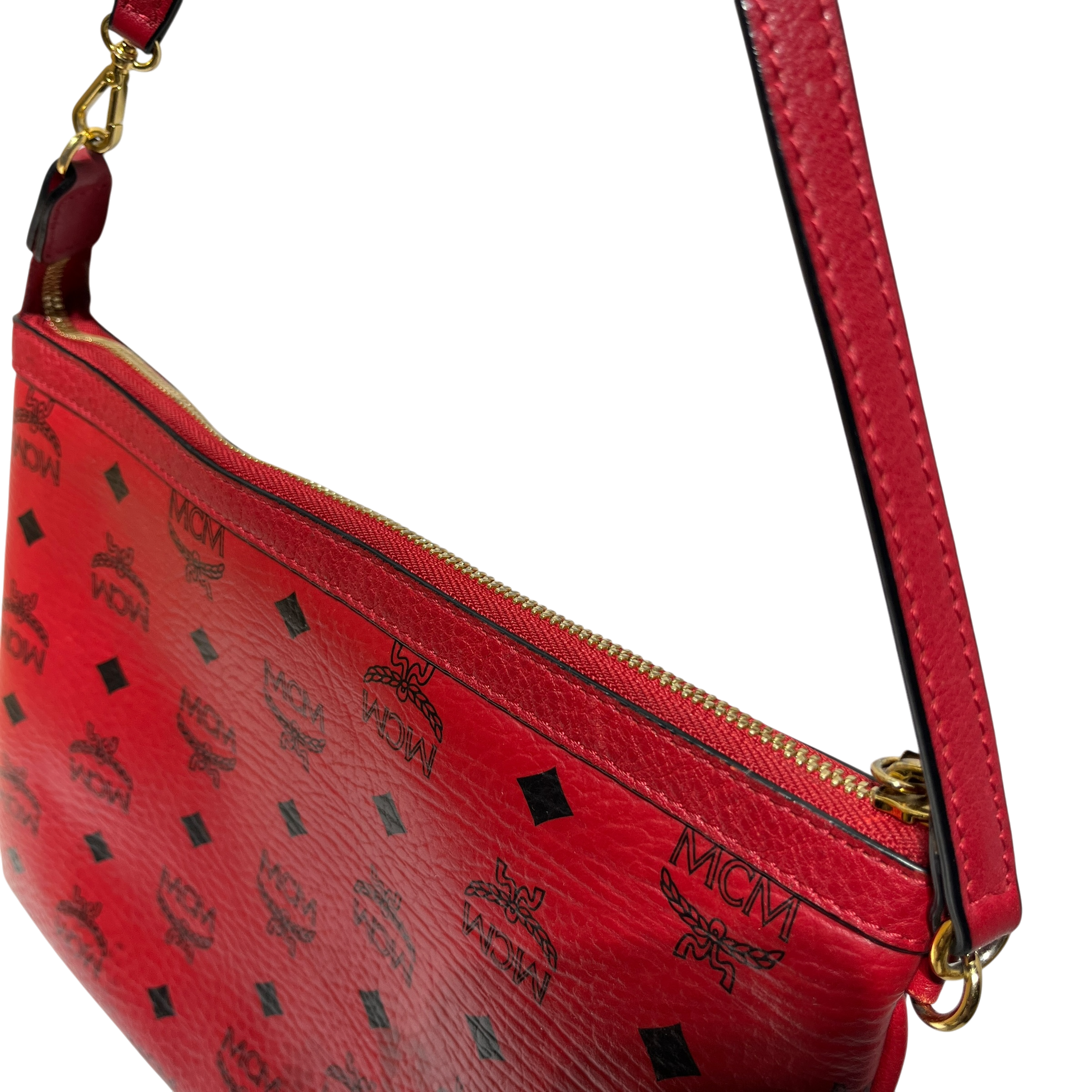 MCM/Pouch/Monogram/Leather/RED/Visetos medium crossbody view 3