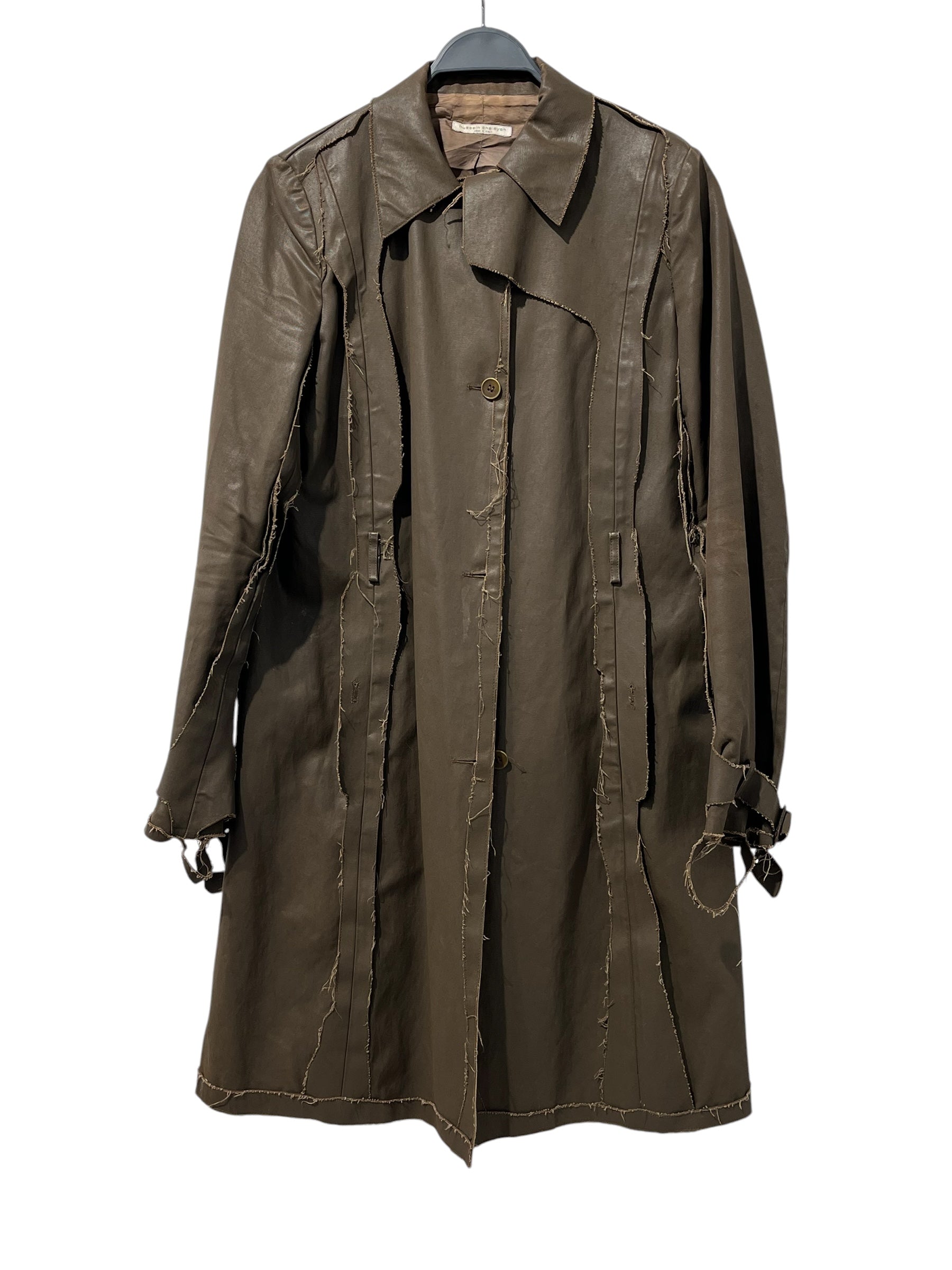 hussein chalayan/Trench Coat/42/Cotton/BRW/Single Breasted/RAW HEM OVERLAY FABRIC ASYM view 1