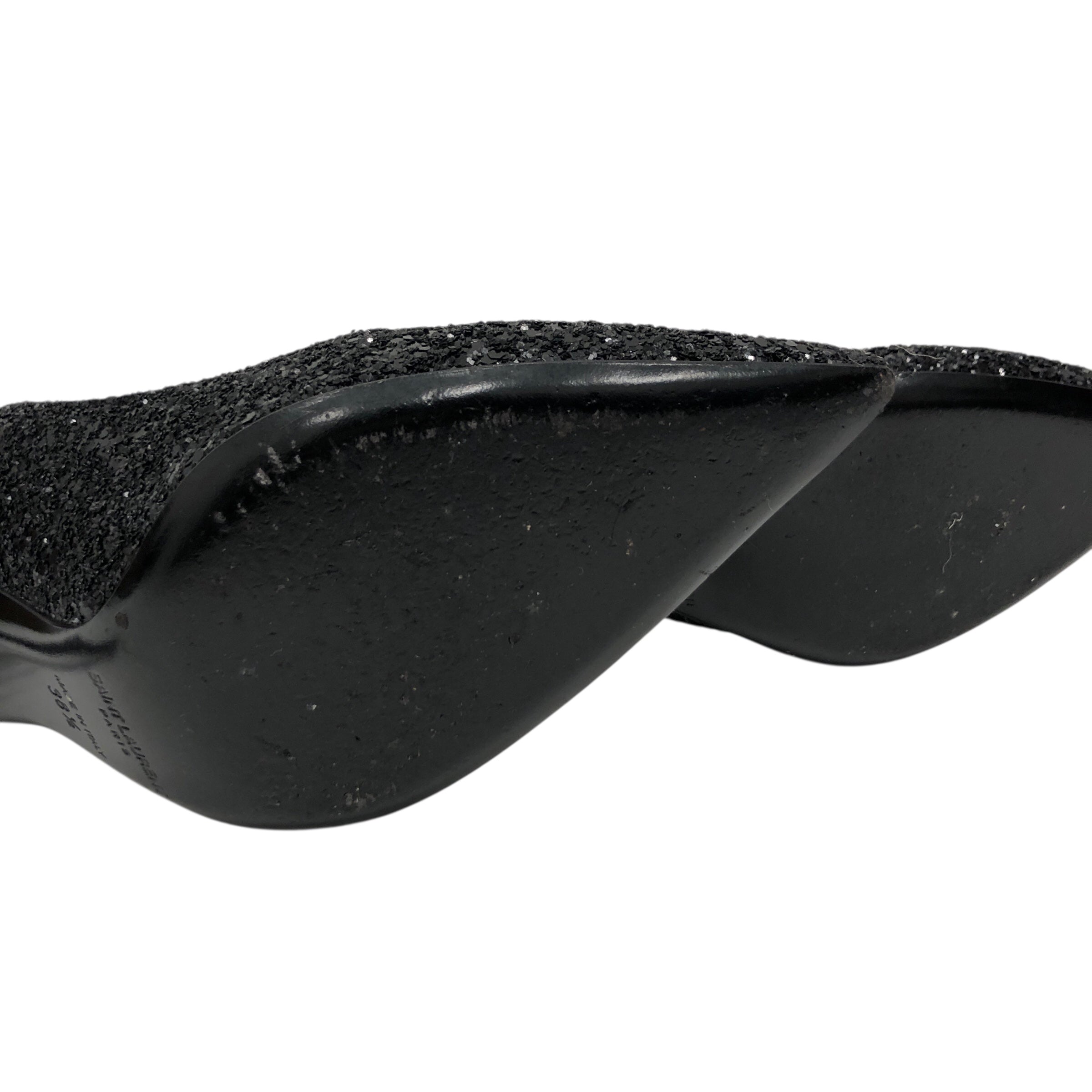 SAINT LAURENT/Heels/US 7.5/Leather/BLK/Sparkly YSL Heel view 7