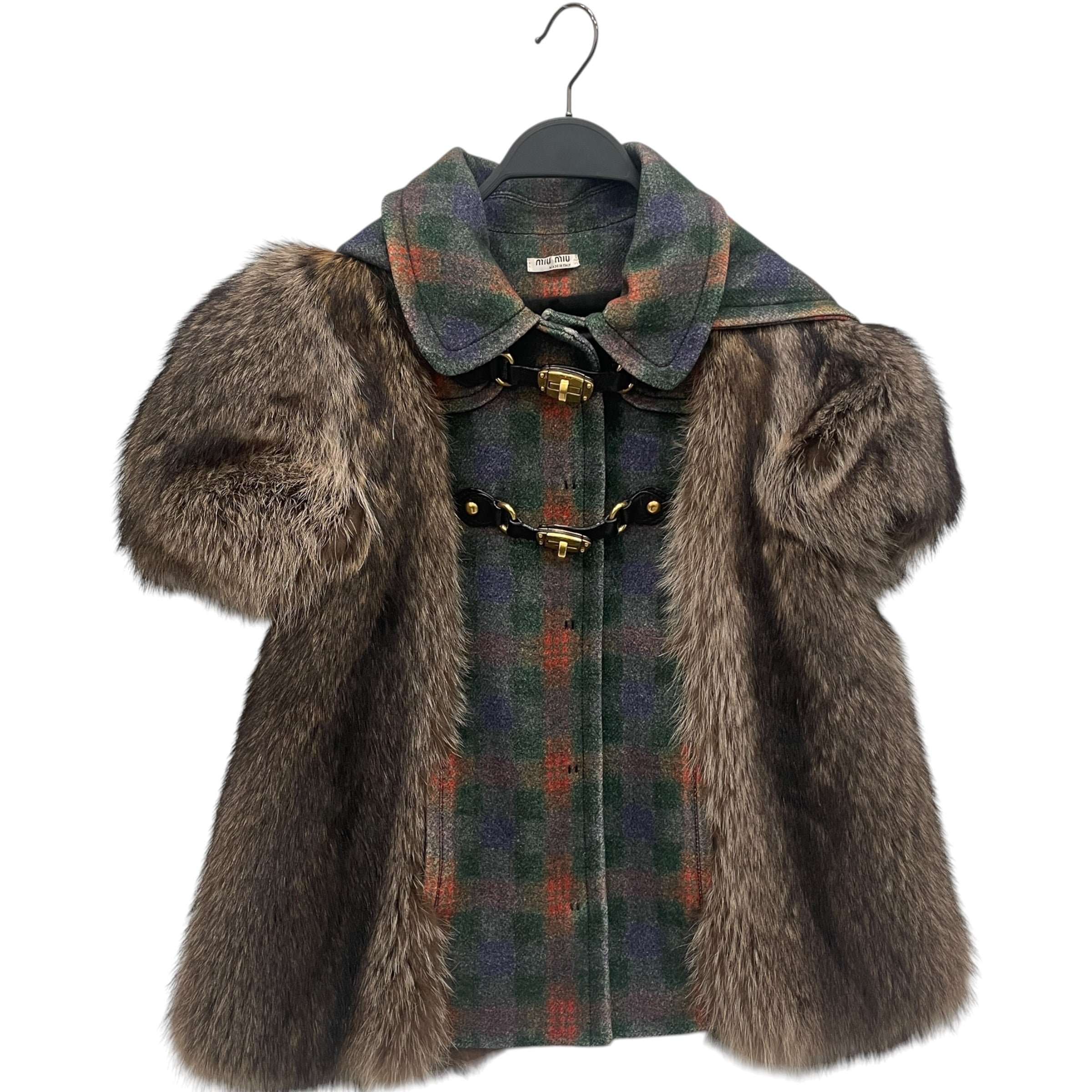 MIU MIU/Jacket/44/Plaid/Wool/MLT/SS COAT FUR HYBRID PREFALL 2010 view 1