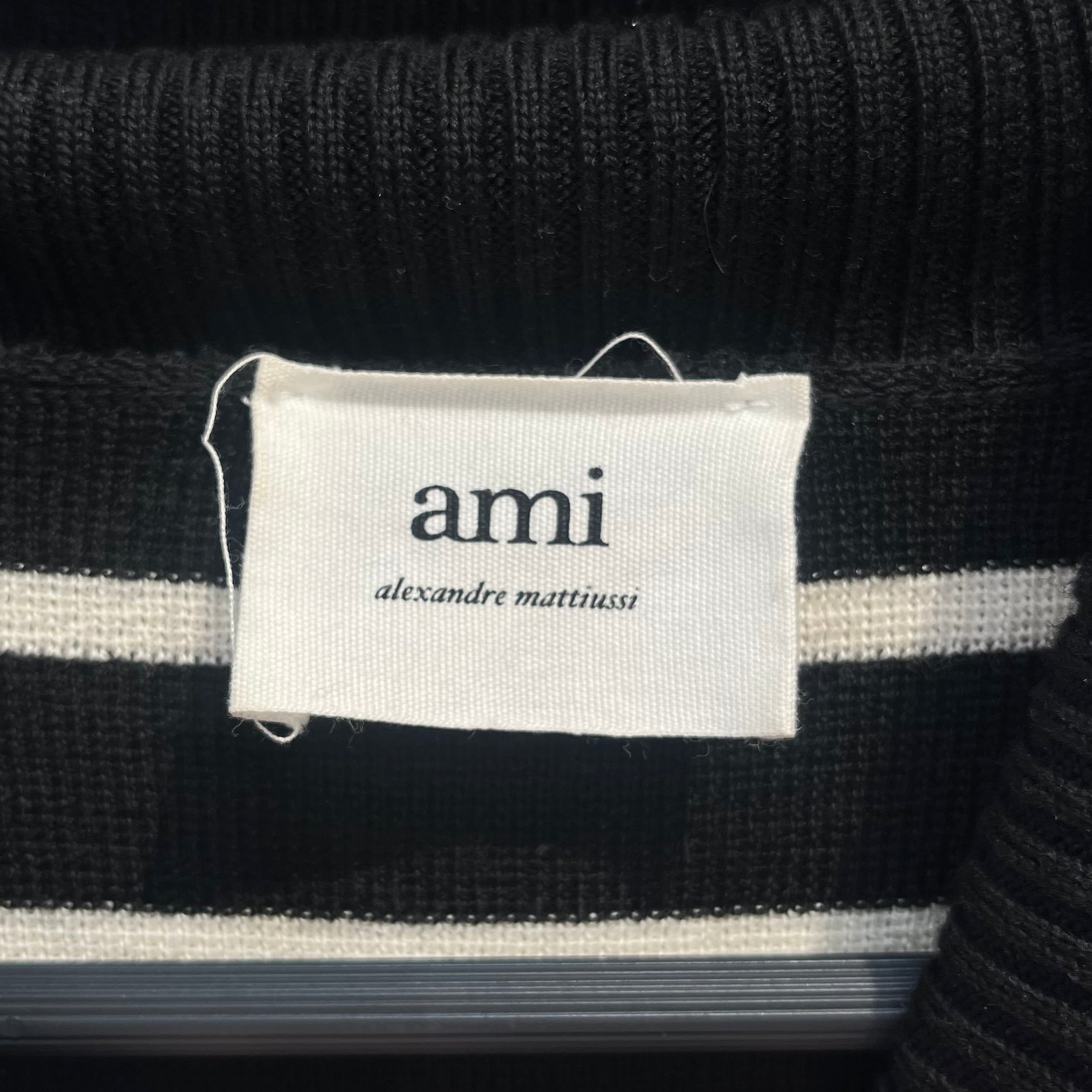 ami alexandre mattiussi/Sweater/L/Stripe/Cotton/BLK/Turtle Neck/SMALL LOGO ON HRT view 4