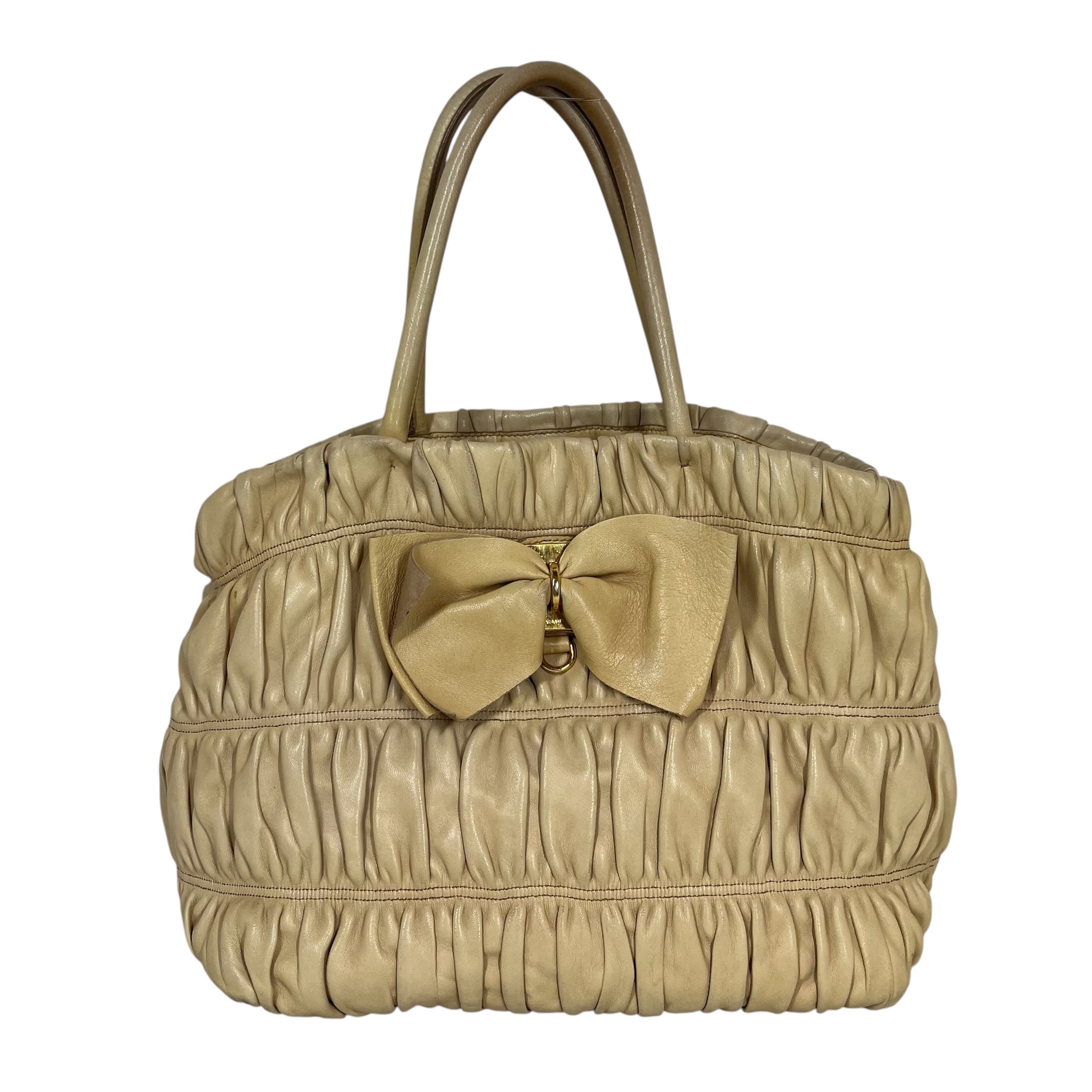 PRADA/Hand Bag/Leather/BEG/NAPPA GAUFRE RIBBON view 1