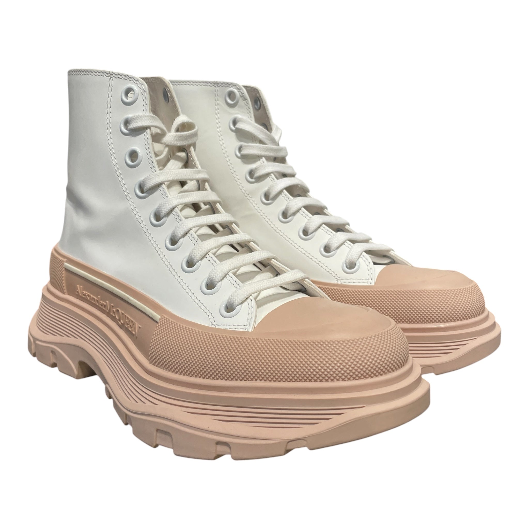 Alexander McQueen/Hi-Sneakers/EU 37.5/Leather/WHT/pink sole view 1