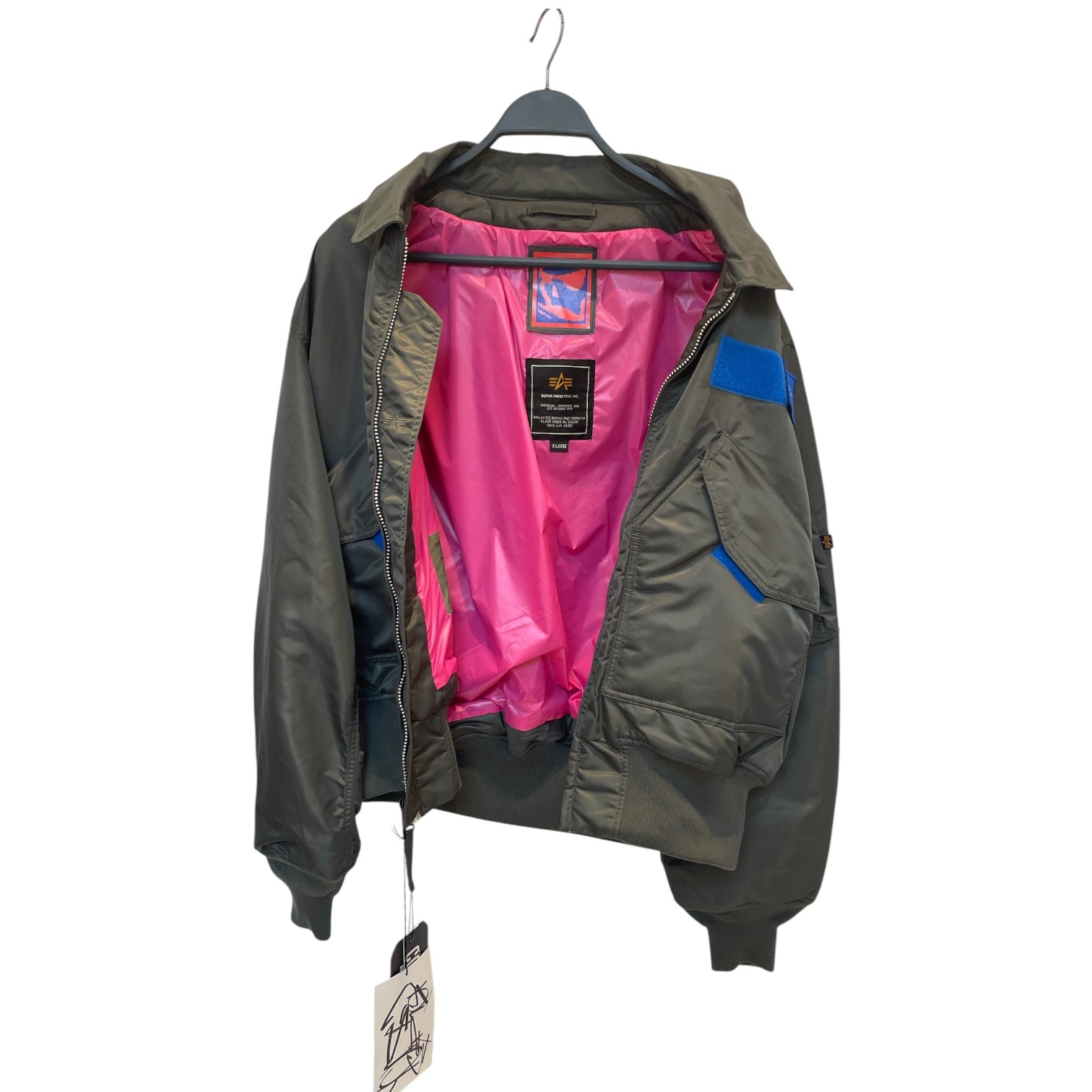 ALPHA INDUSTRIES/GR10K/Flight Jkt/XL/Nylon/GRN/VELCOUR PATCHES/PNK INSIDE view 3