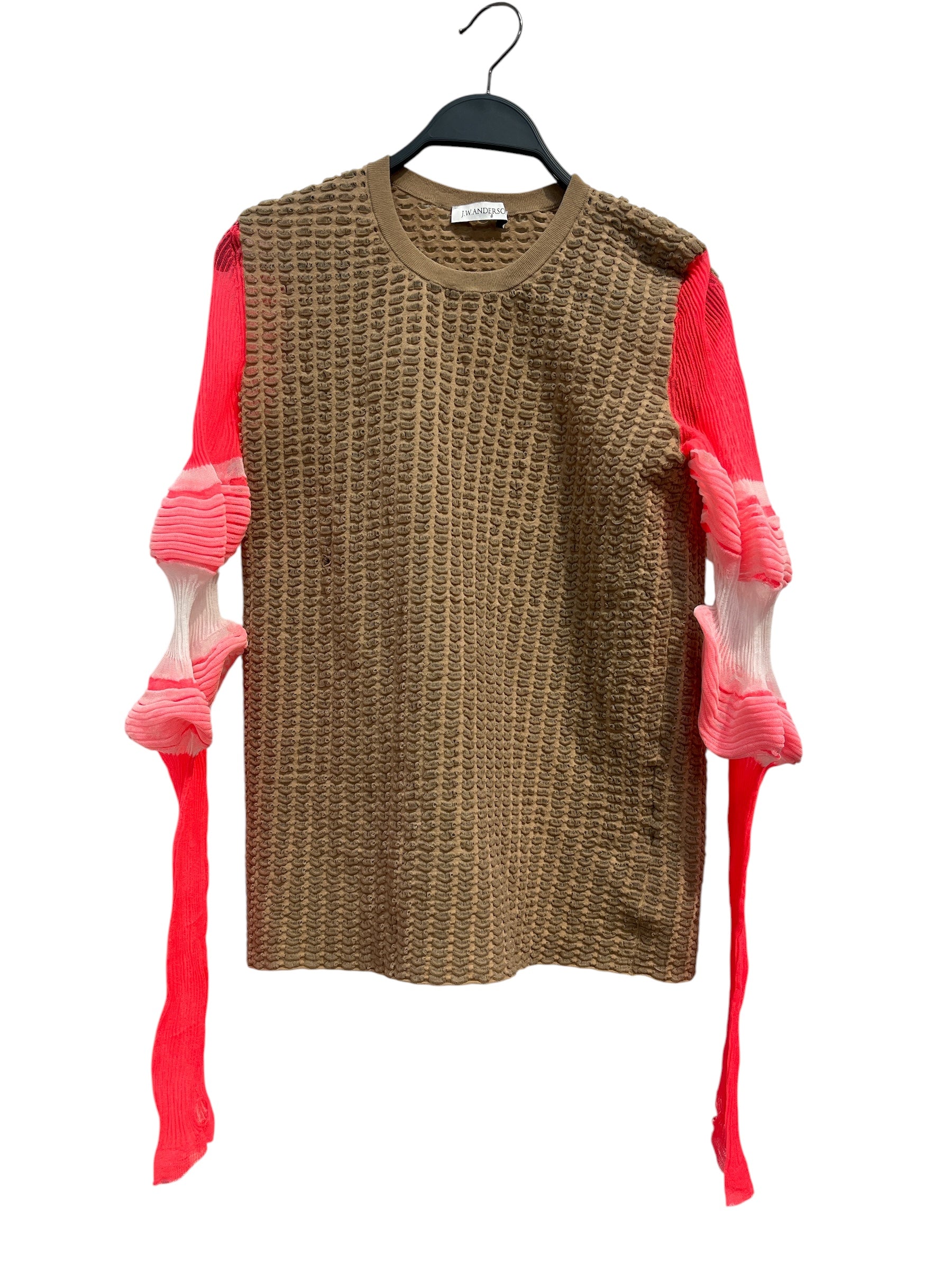 JW ANDERSON(J.W.ANDERSON)/LS T-Shirt/S/Polyester/BEG/pink ruffle tight sleeves view 1