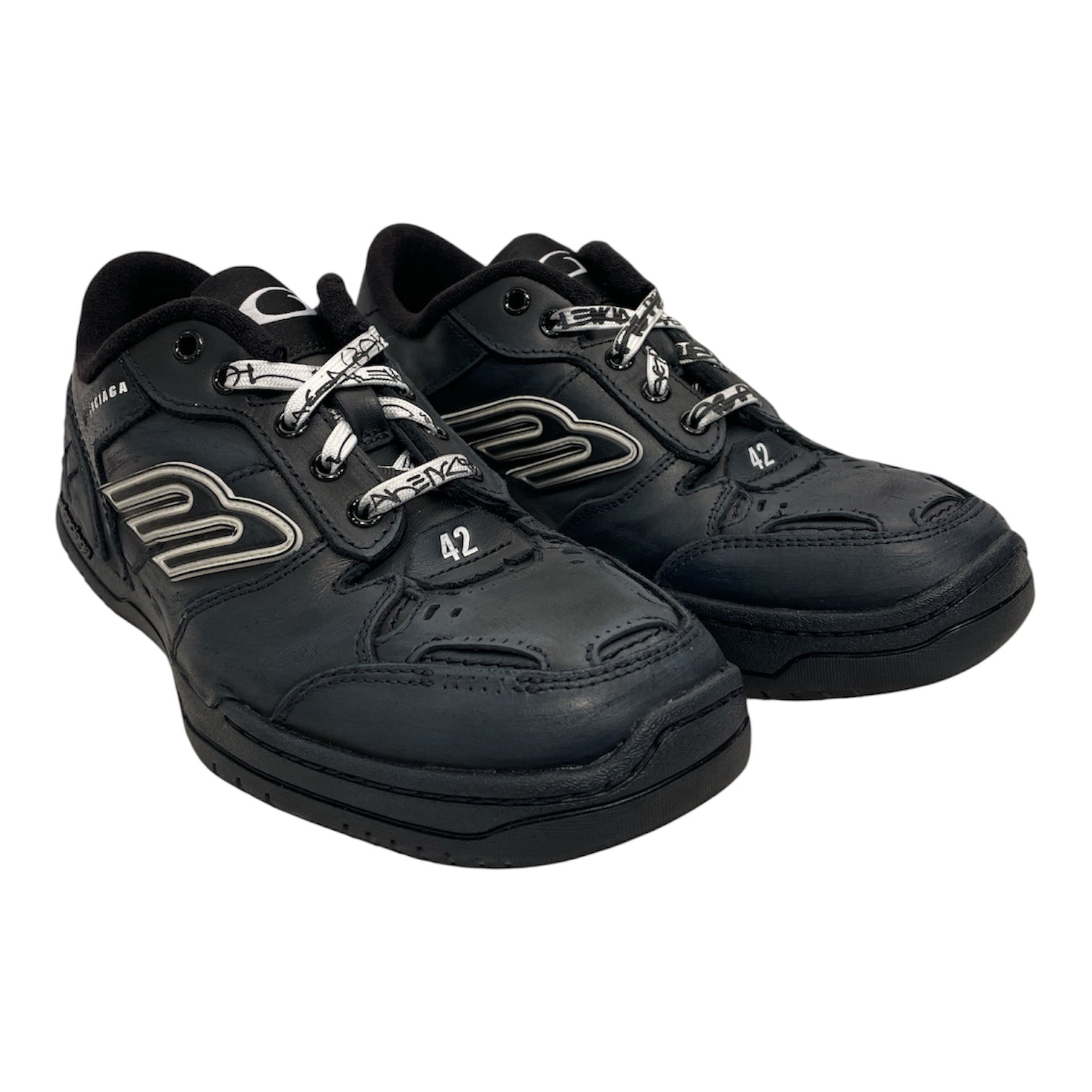 BALENCIAGA/Low-Sneakers/EU 42/Leather/BLK/Hamptons Worn-Out view 1