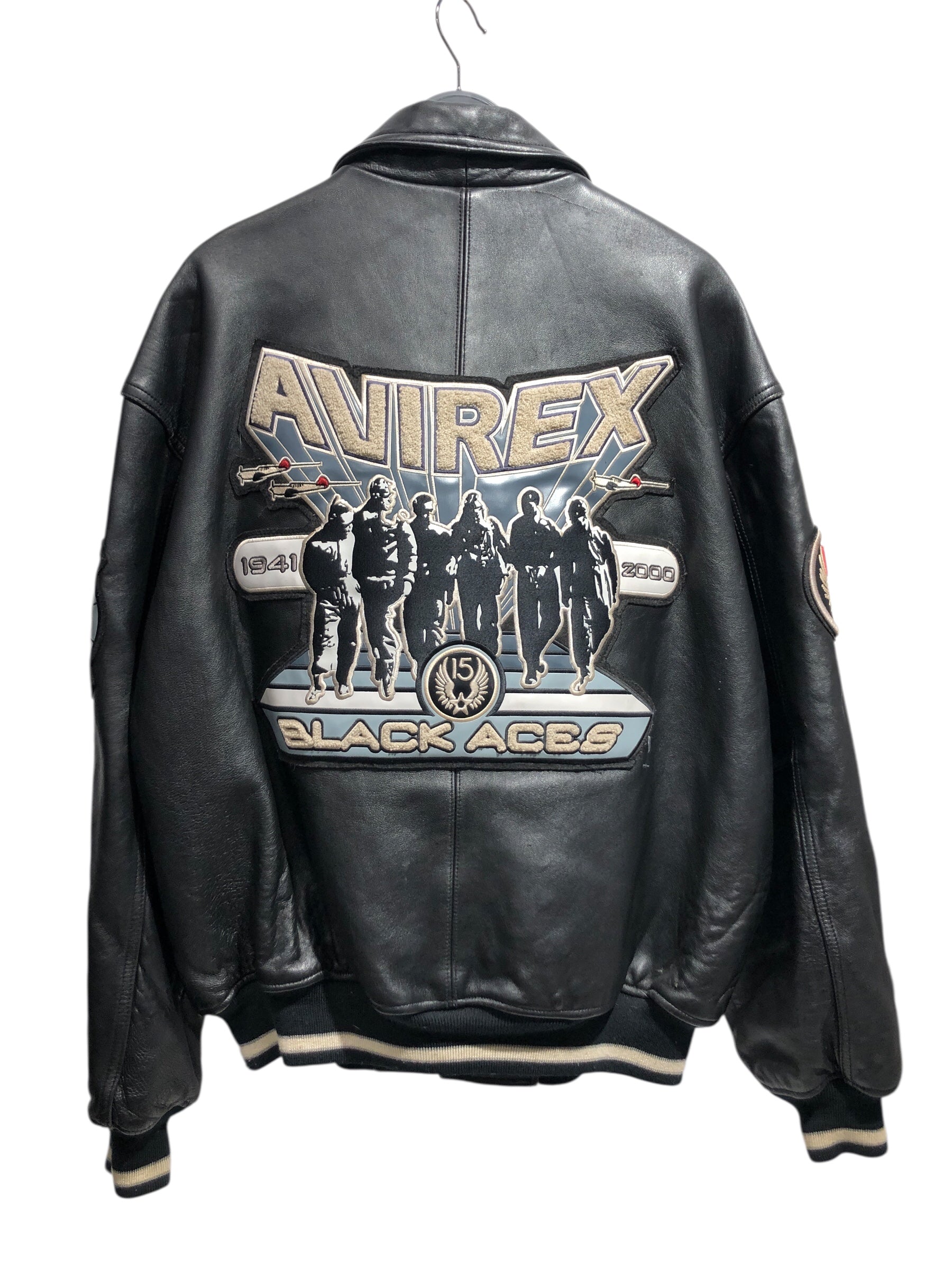 AVIREX/Leather Jkt/XXL/Leather/BLK/Black Aces multi patch Bomber view 2