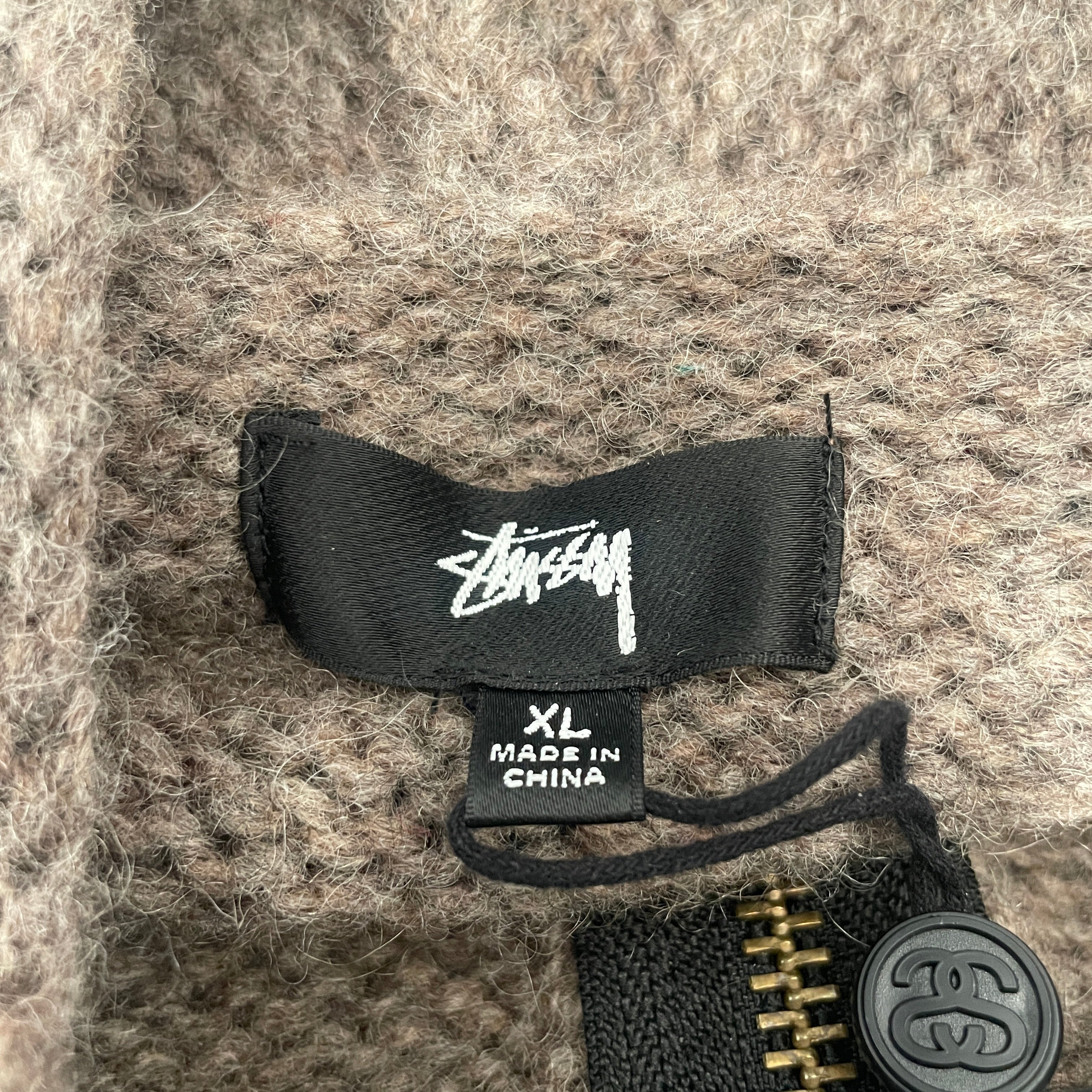 STUSSY/DENIM TEARS/Zip Up Hoodie/XL/Acrylic/KHK/ view 3