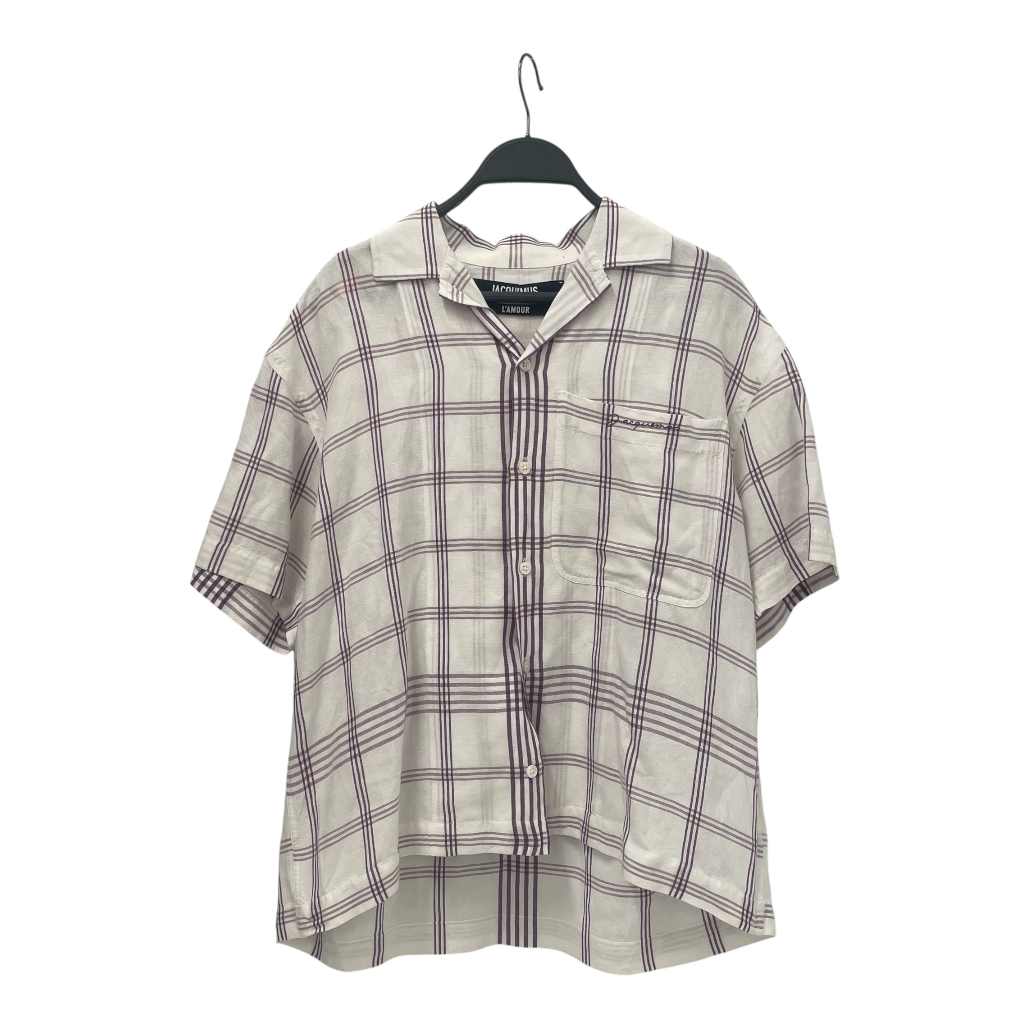 JACQUEMUS/SS Shirt/44/Cotton/WHT/Plaid/L'AMOUR WHT/PRP BUTTONUP view 1
